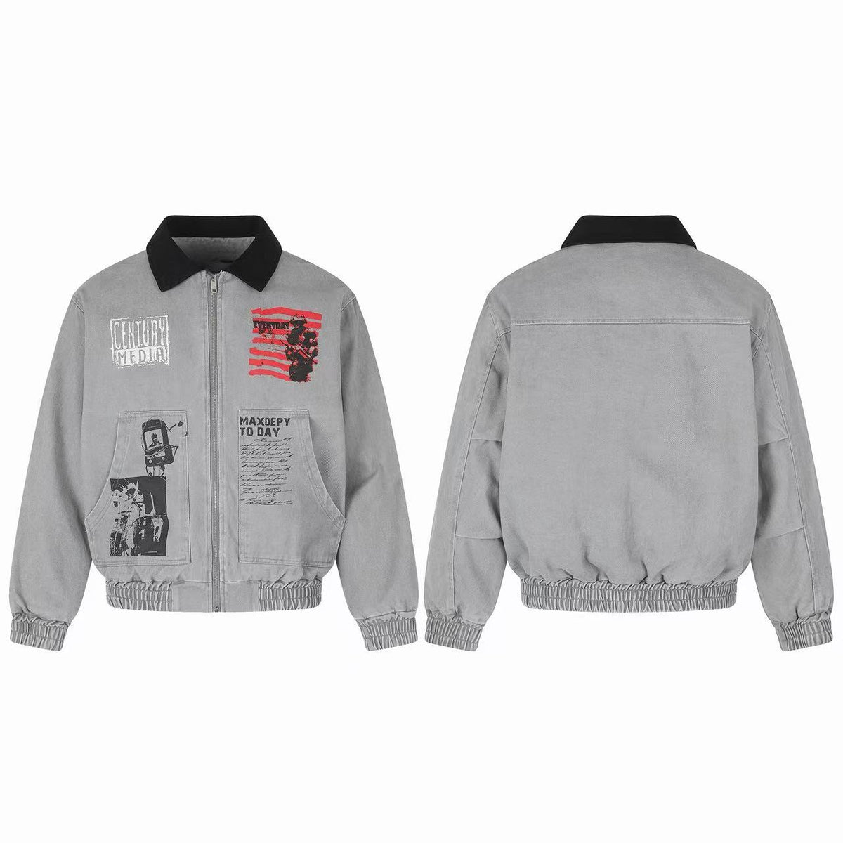 Omirad Washed Graphic Zip-Up Bomber Jacket