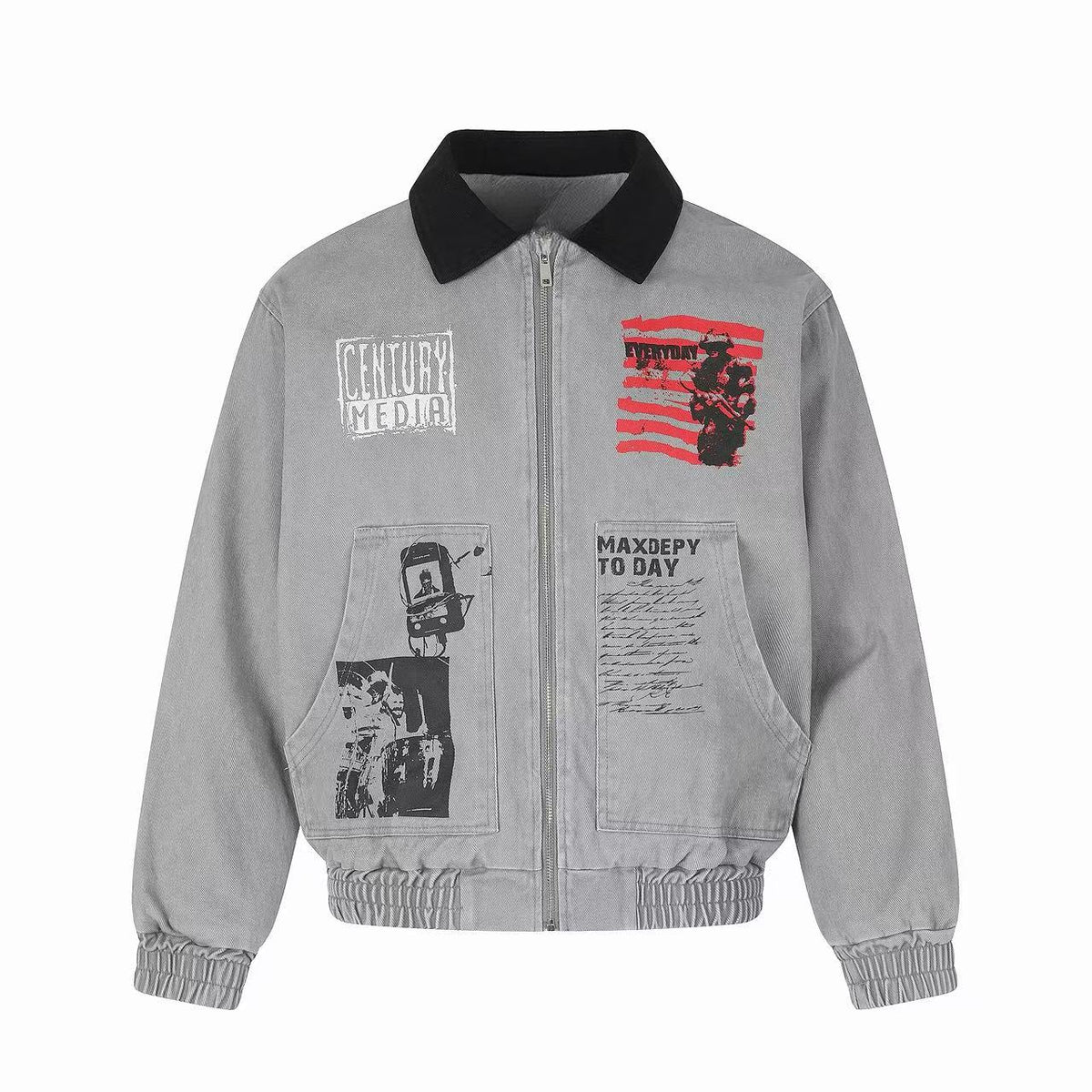 Omirad Washed Graphic Zip-Up Bomber Jacket