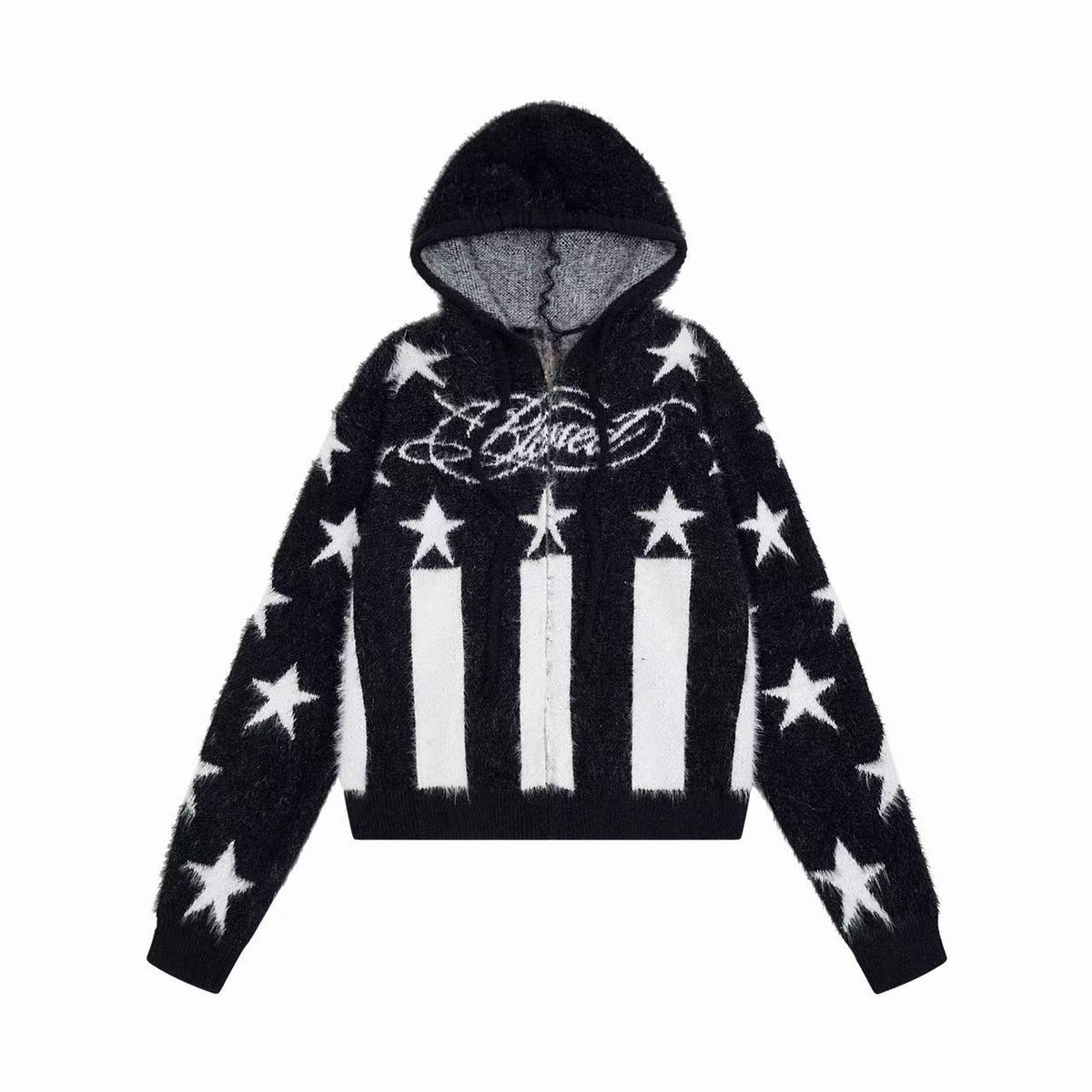 Omirad Fuzzy Star Stripe Zip-Up Sweater