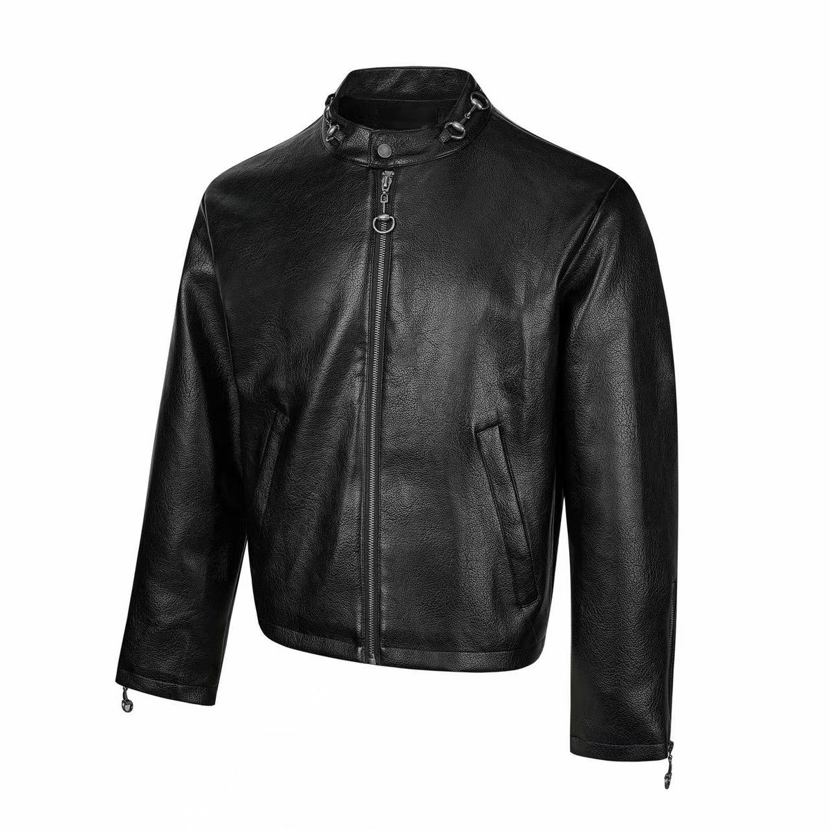 Omirad Metal Ring Collar Coated Moto Jacket
