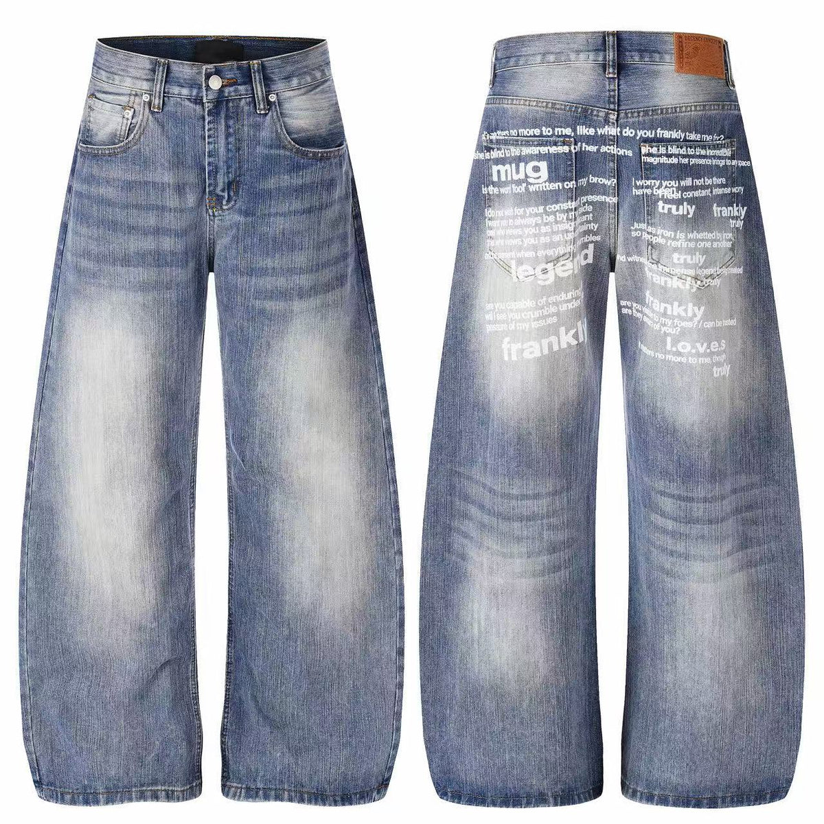 Omirad Washed Text Graphic Wide-Leg Jeans