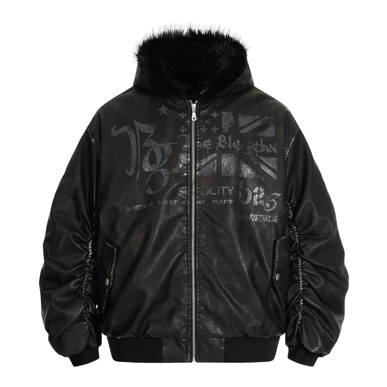 Omirad Vintage Graphic PU Hoodie Jacket