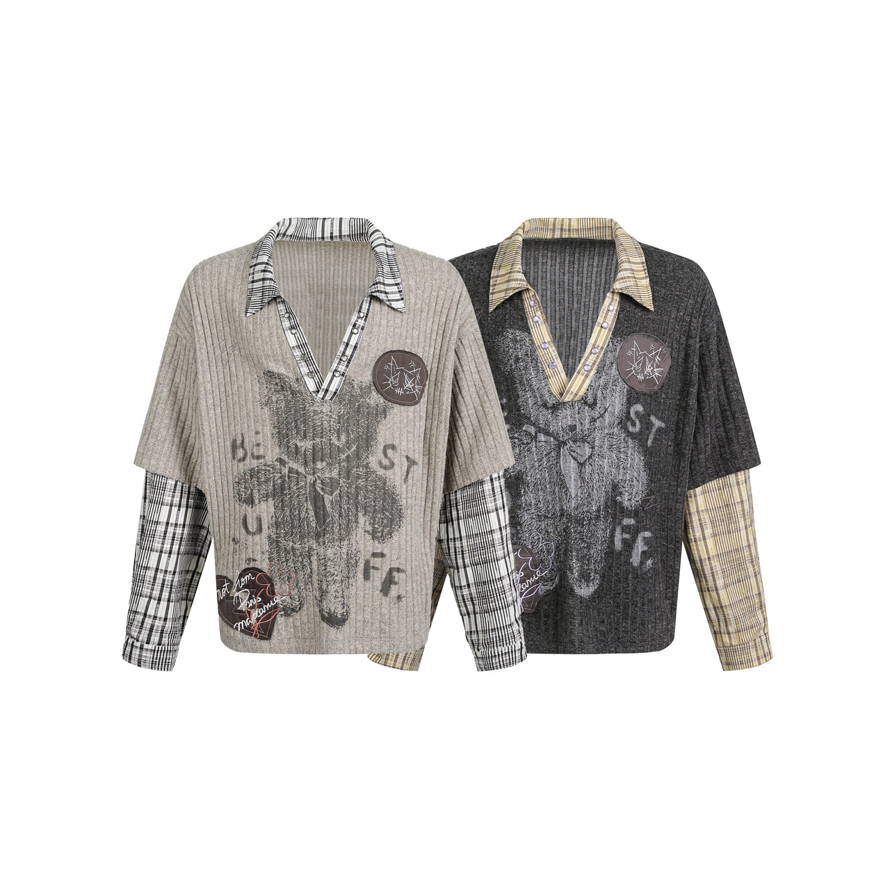Omirad Plaid Layered Knit Sweater
