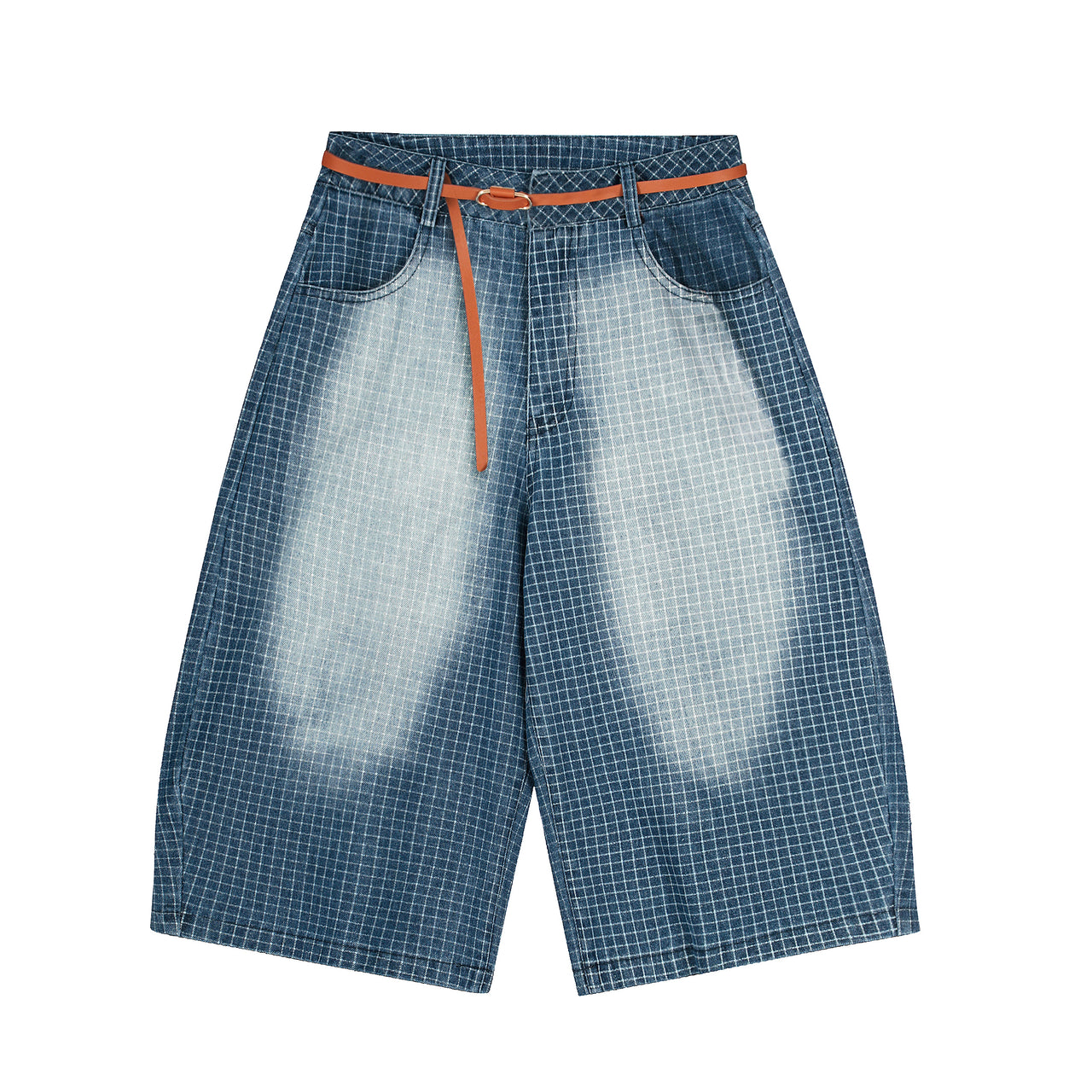 Omirad Washed Grid Denim Shorts