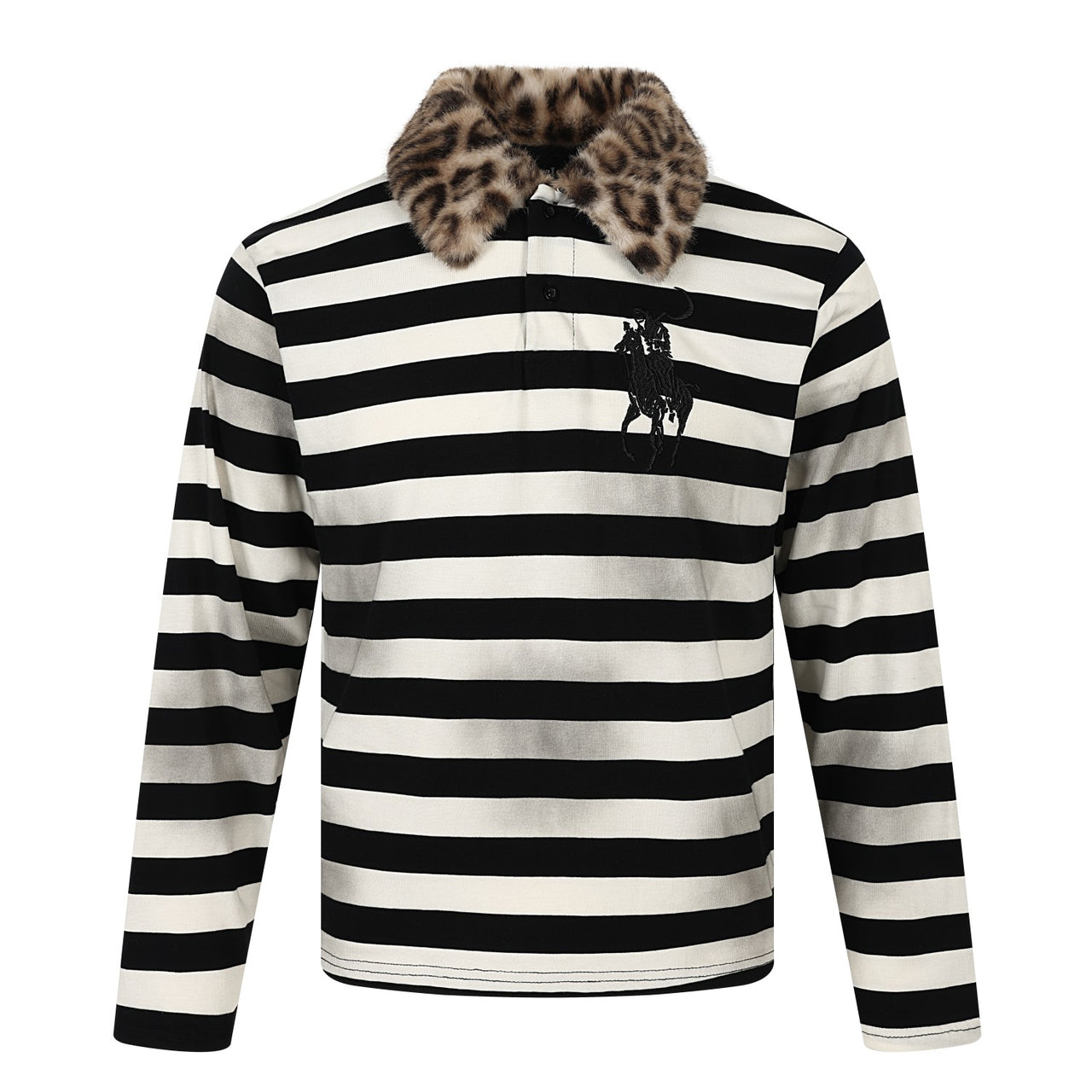 Omirad Leopard Collar Stripe Polo Tee