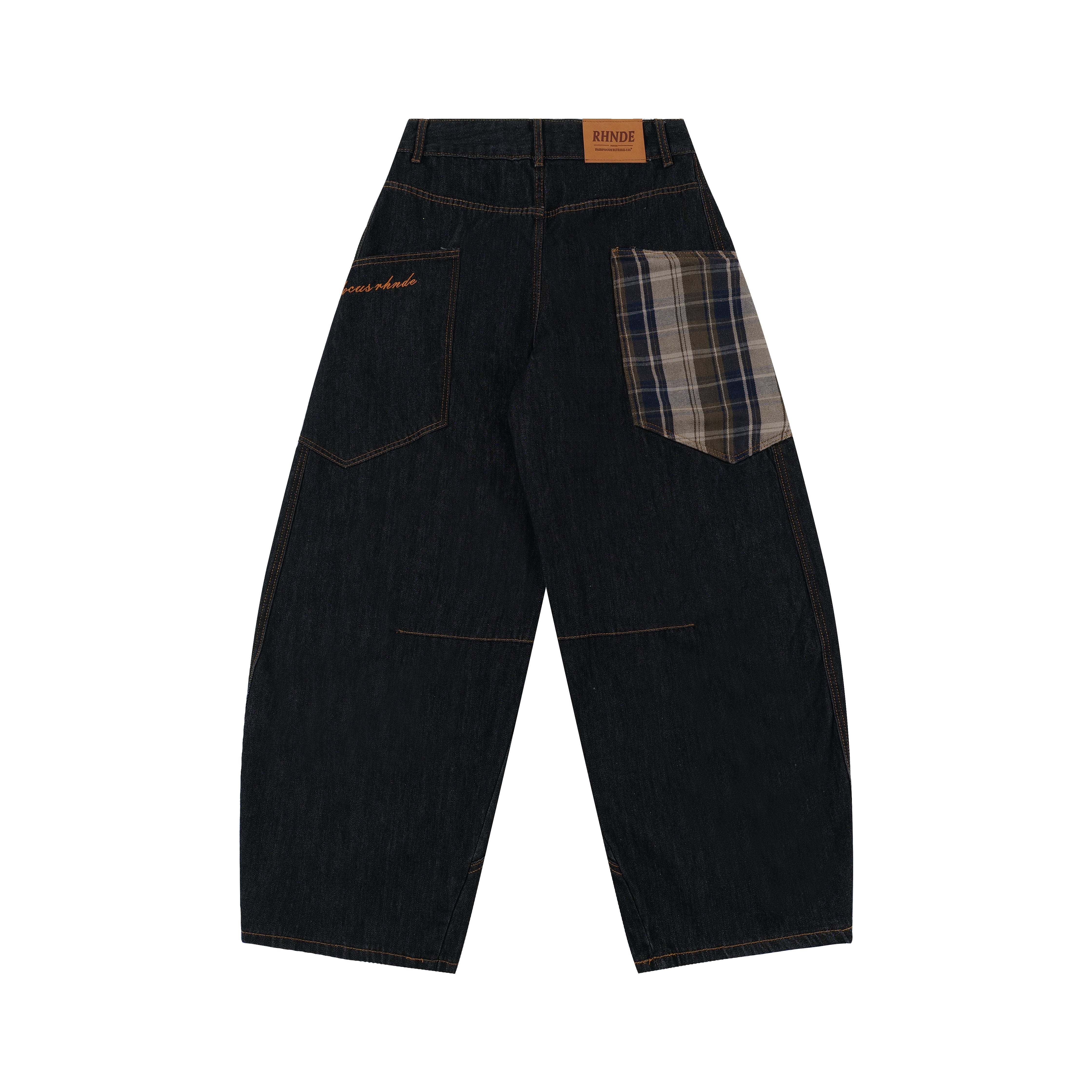 Omirad Plaid Patch Curved Denim Pants - omirad