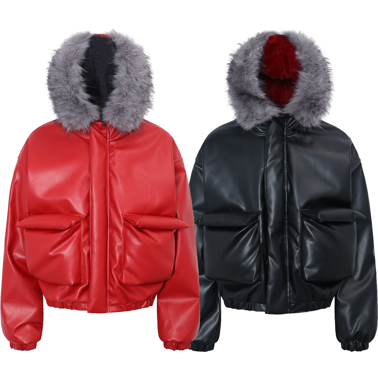 Faux-Fur-Trim PU Jacket