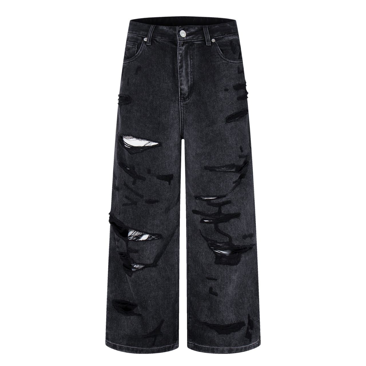 Omirad Coated-Distress Wide-Leg Jeans