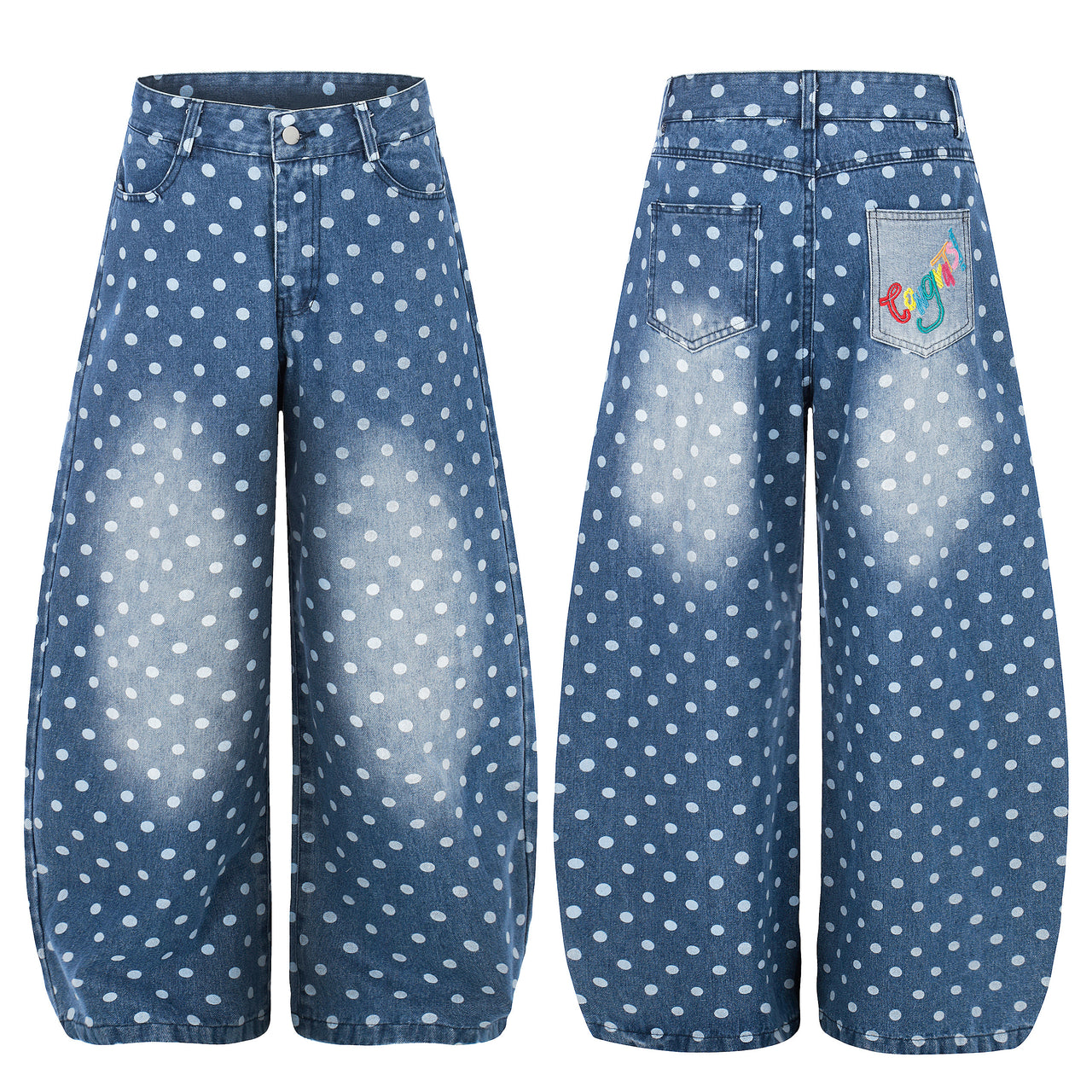Omirad Polka Dot Washed Denim Jeans