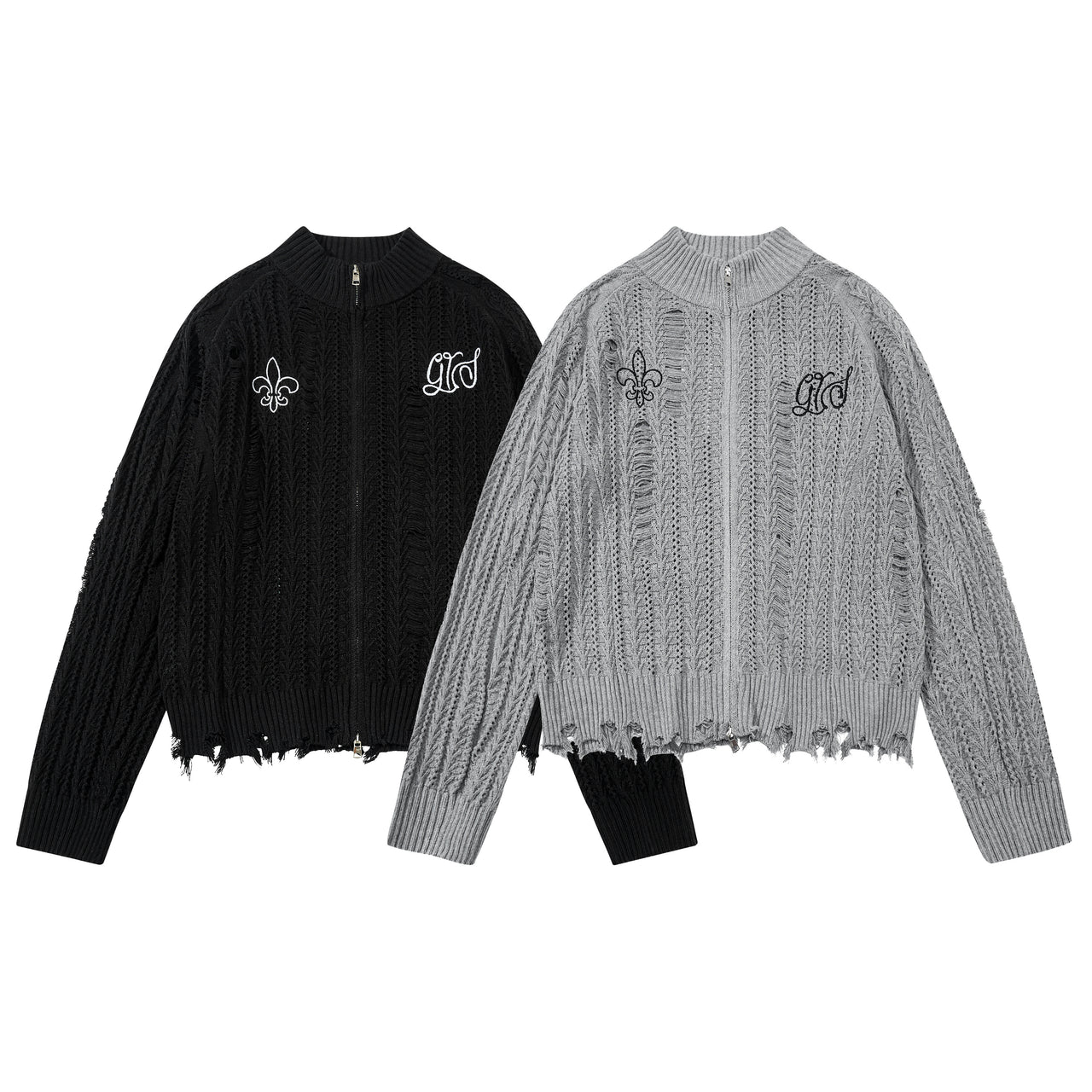 Omirad Distressed Knit Zip Cardigan