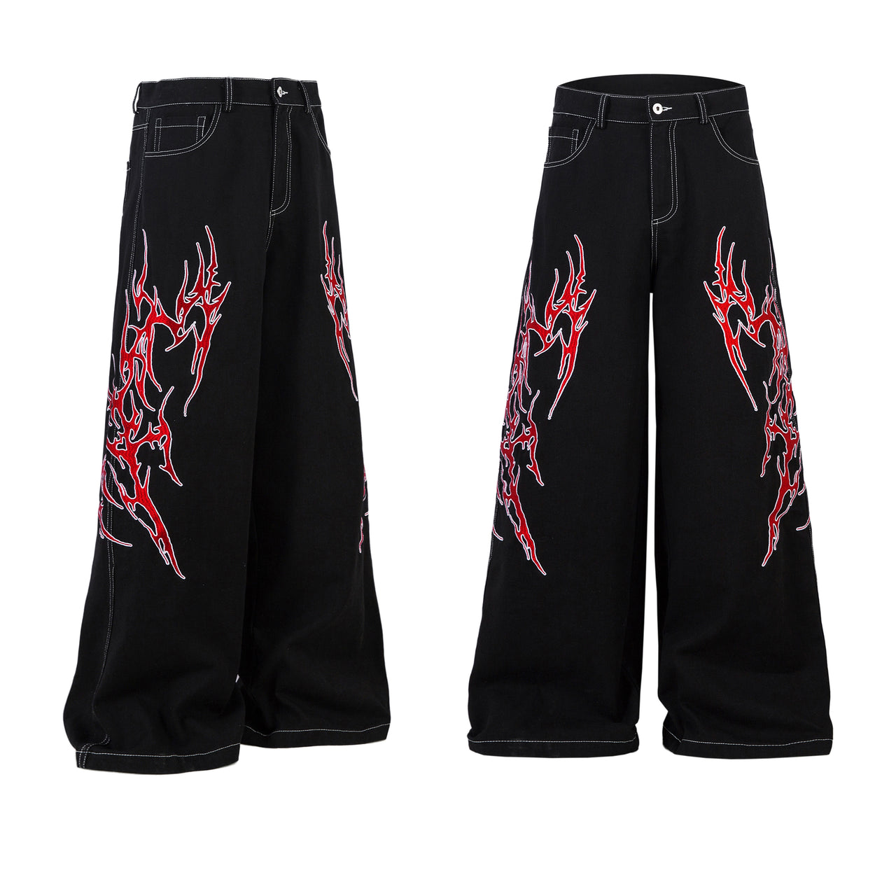 American High Street Embroidered Raw Denim Jeans