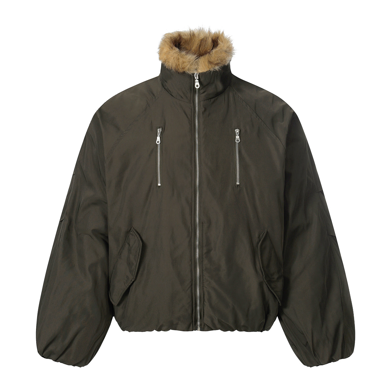Omirad Faux Fur Collar Utility Bomber Jacket