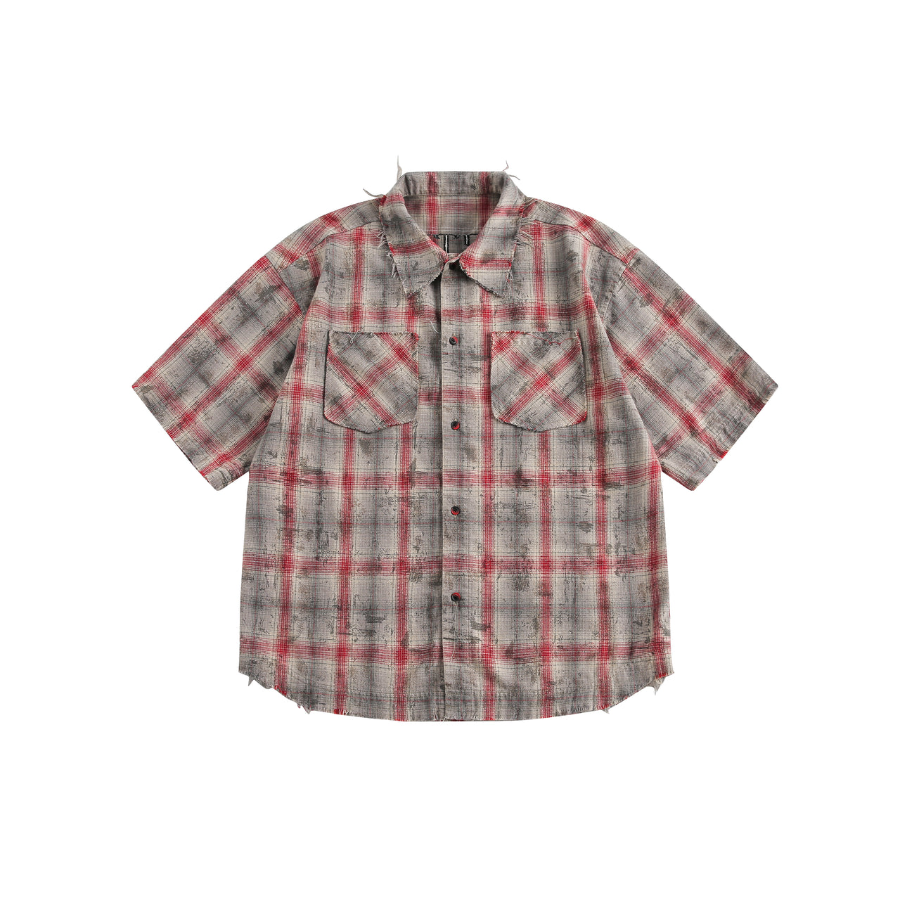 American Vintage Plaid Frayed Short Sleeve Shirt