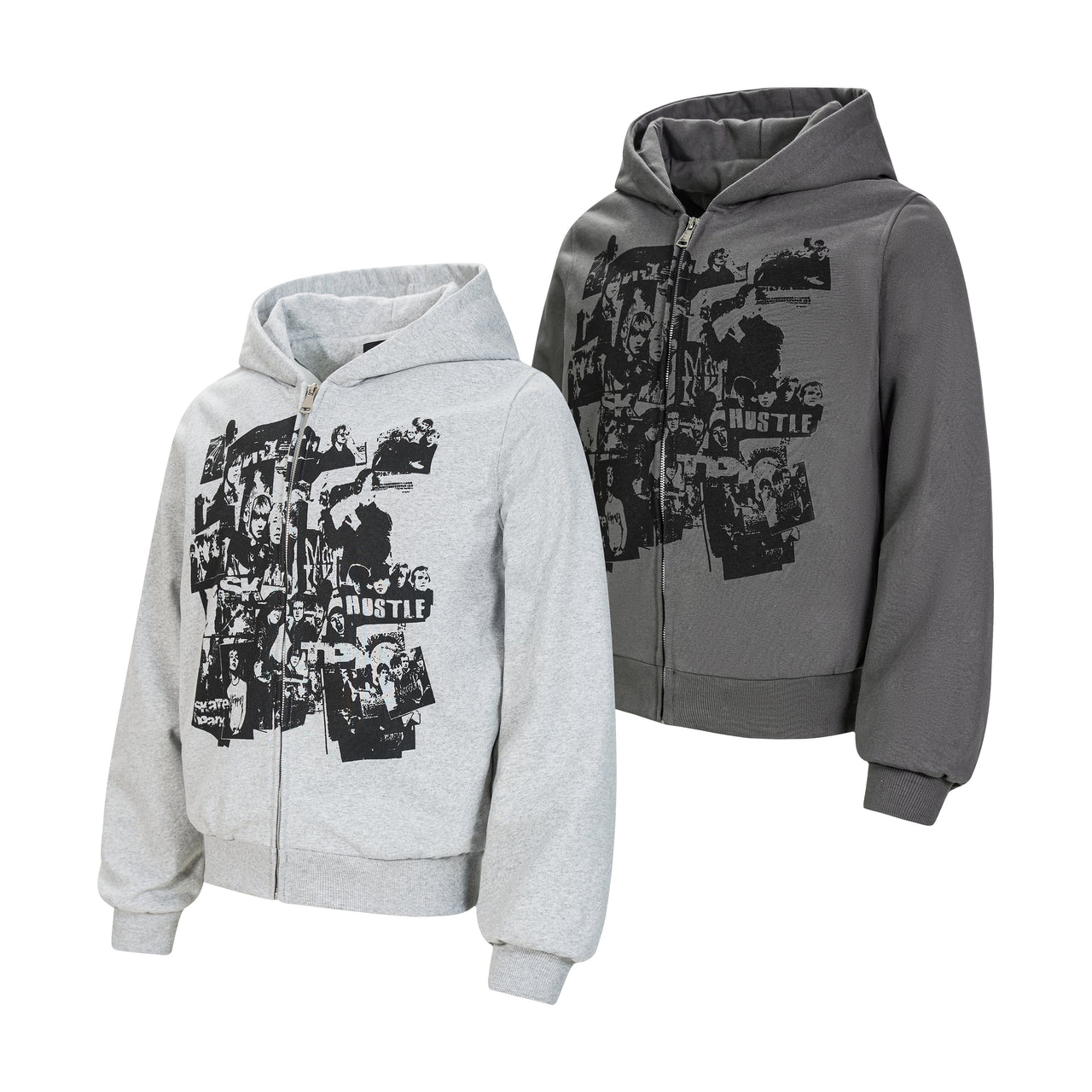 Omirad Retro Collage Print Zip Hoodie