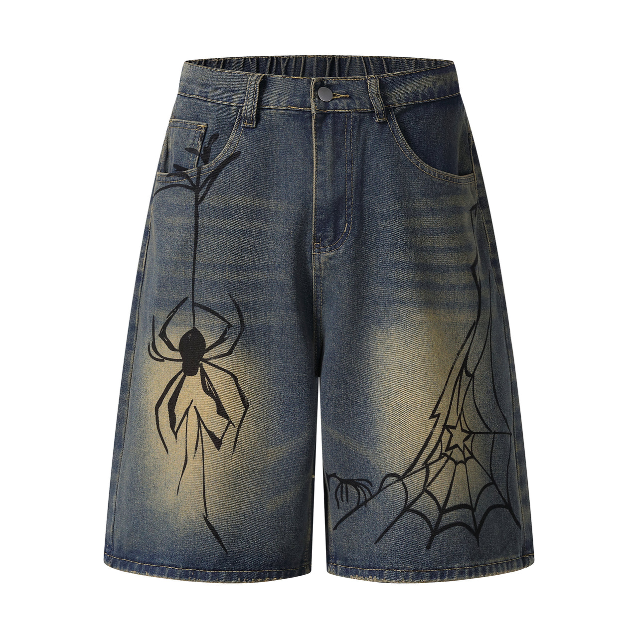 Vintage Hand-Drawn Spider Print Jorts