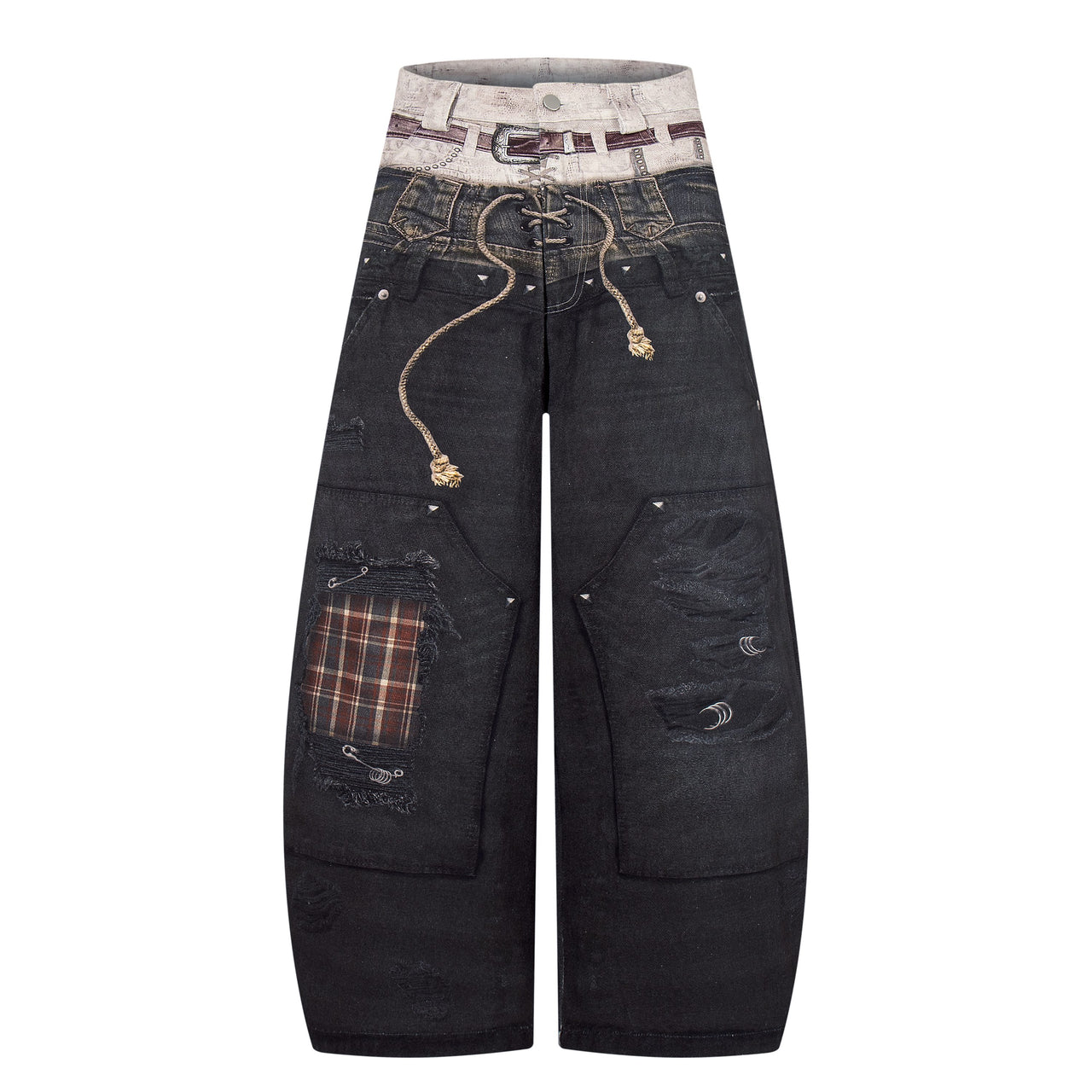 Omirad “Layered Distress Patch Denim Pants”