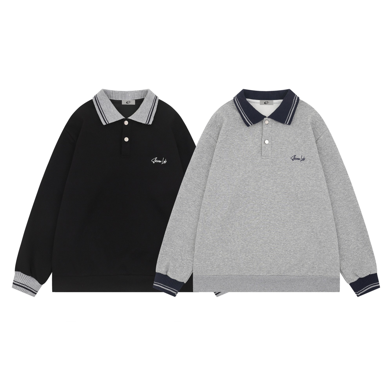 Omirad Classic Knit-Collar Polo Sweatshirt