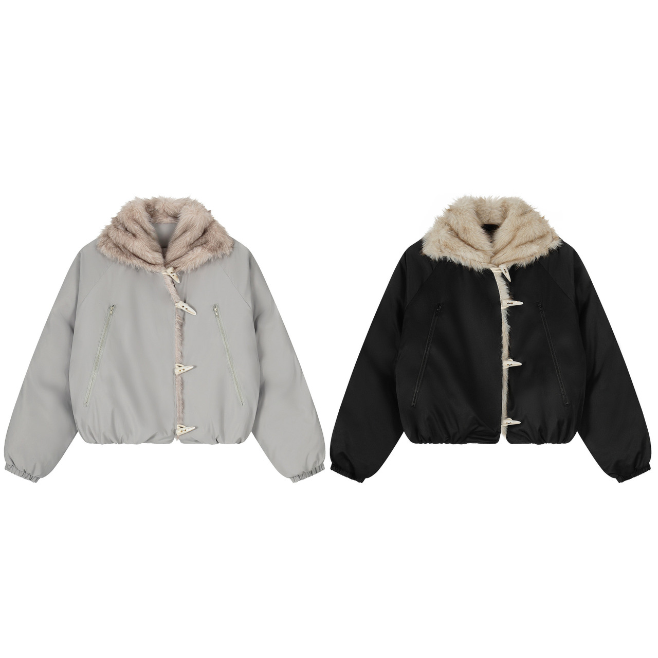 Omirad Faux Fur Lapel Drawstring Cropped Jacket