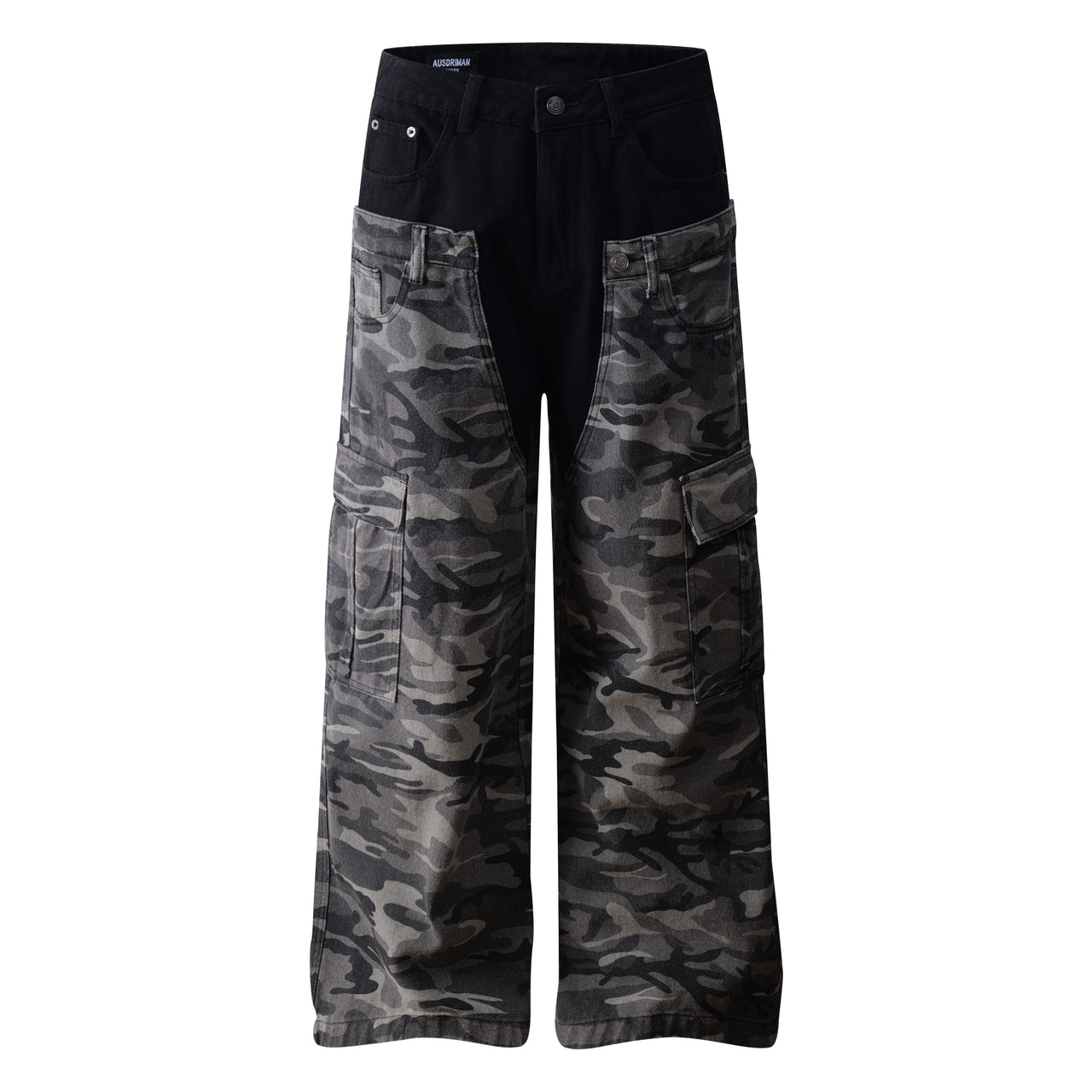 American High Street Double Waist Camouflage Jeans