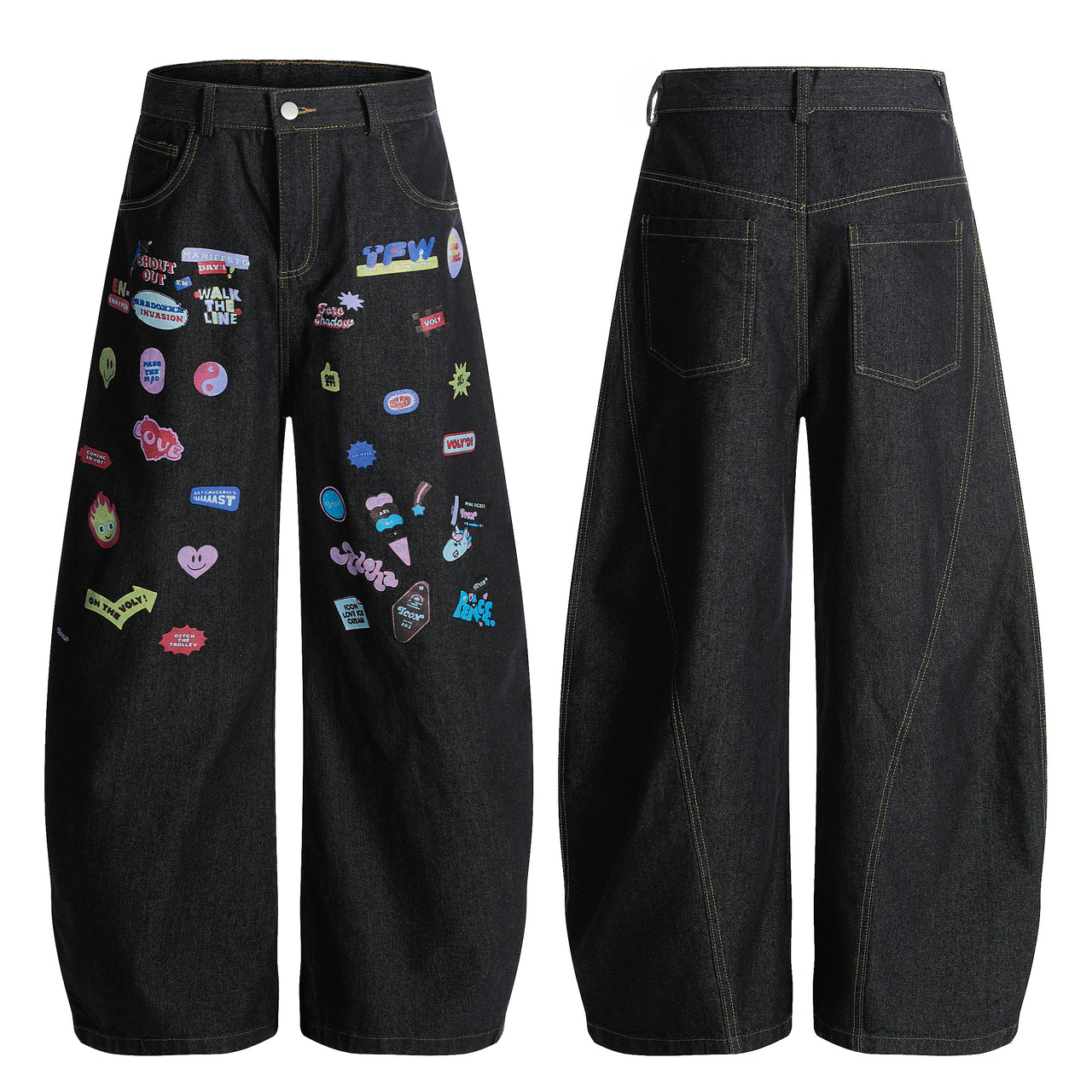 Omirad Graphic Patch Wide-Leg Denim Pants