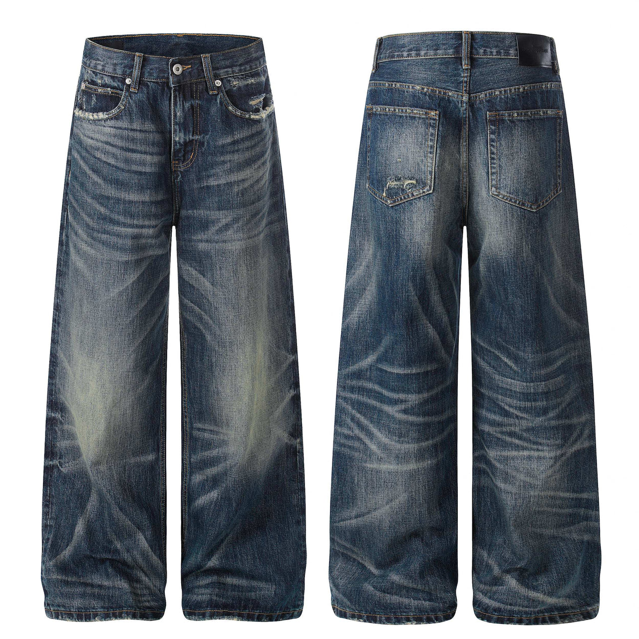 Omirad Distressed Dark Wash Wide-Leg Jeans