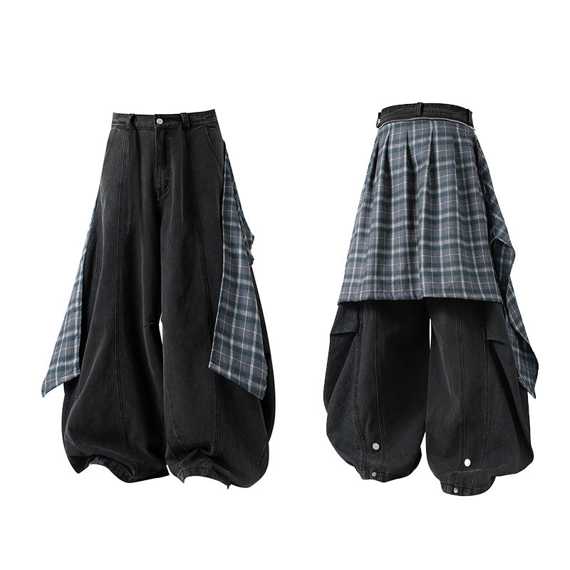 Omirad Plaid Overlay Balloon Jeans