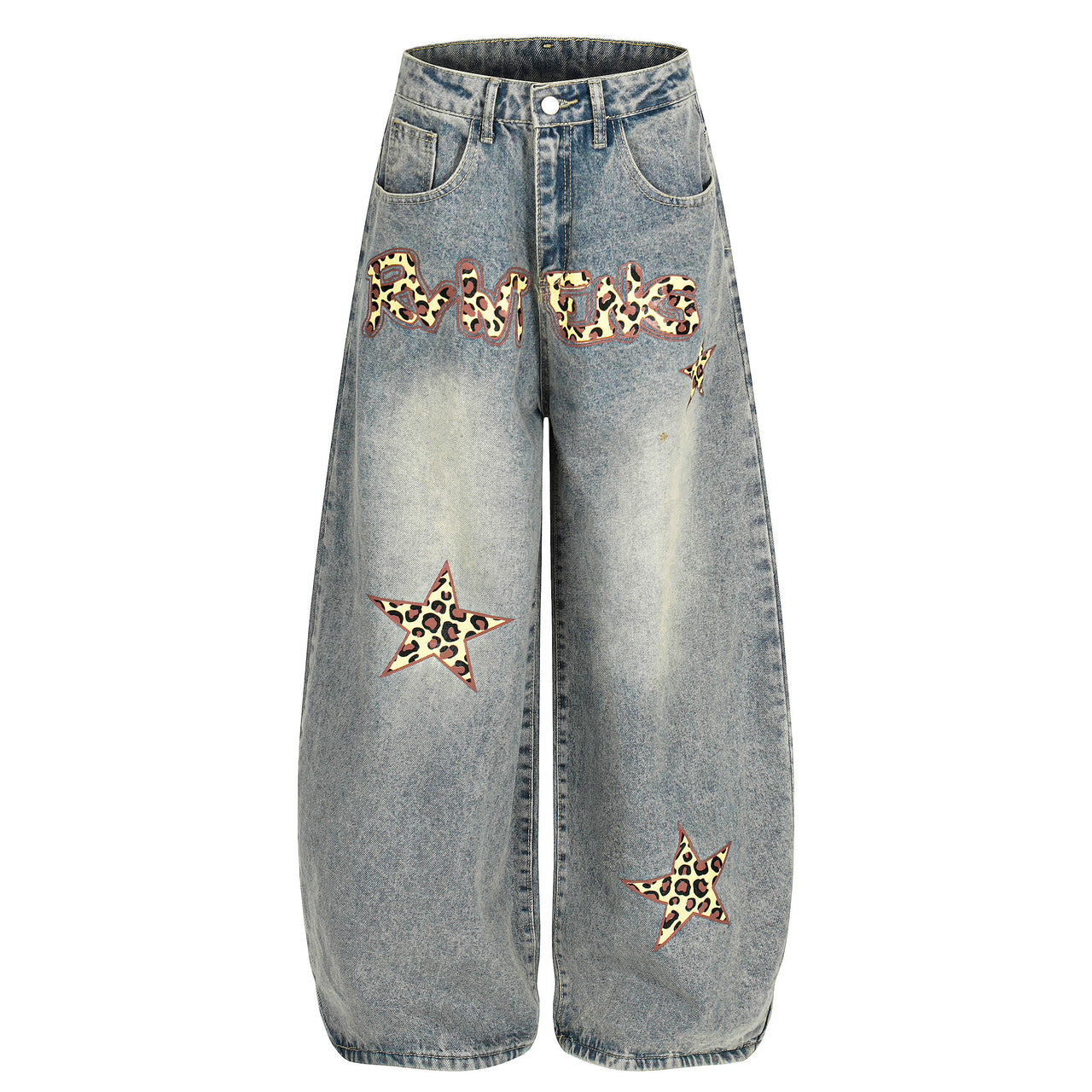 Vintage Leopard Print Curved-Cut Jeans