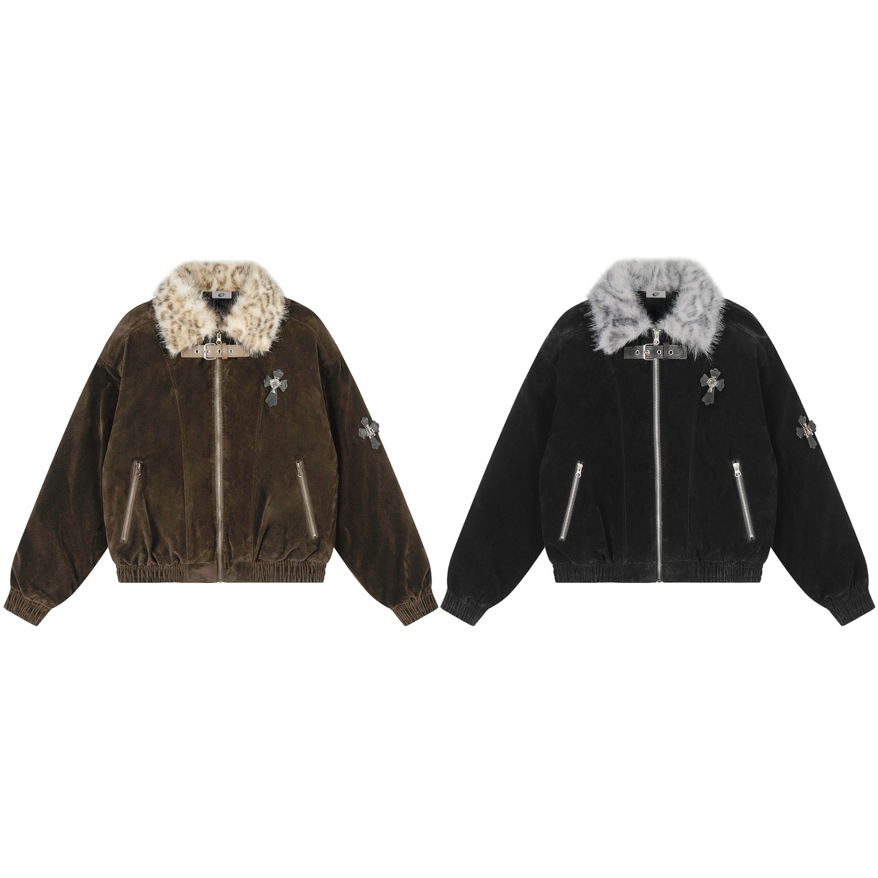 Omirad Faux Fur Collar Suede-Texture Jacket