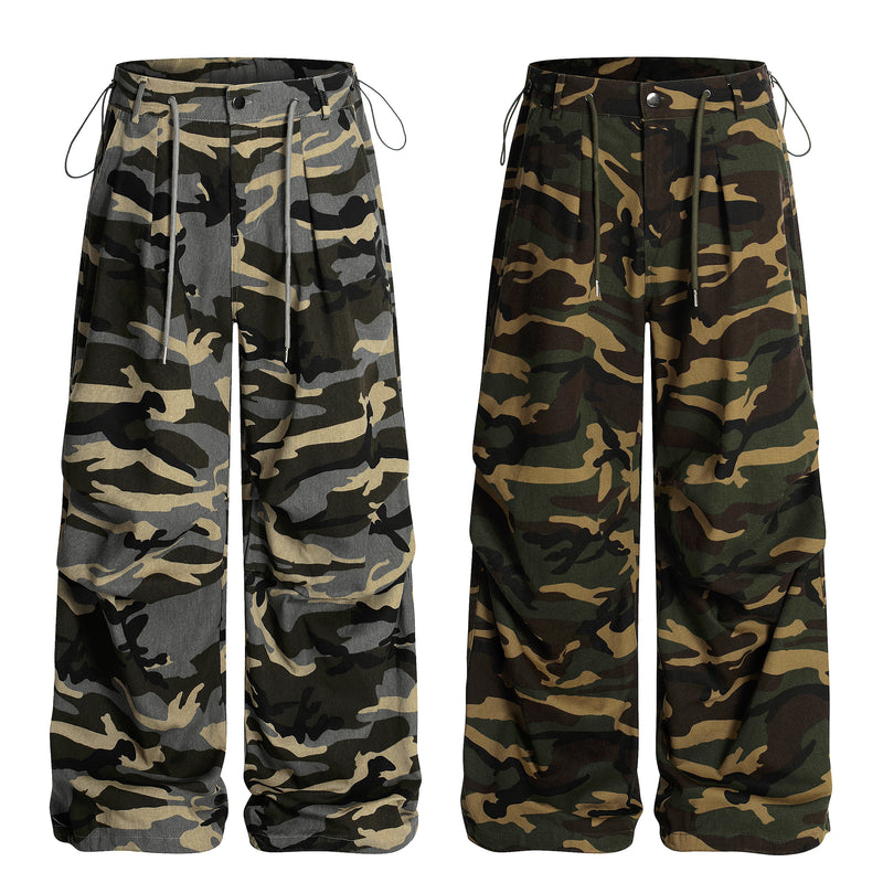 Vintage Pleated Camouflage Casual Pants