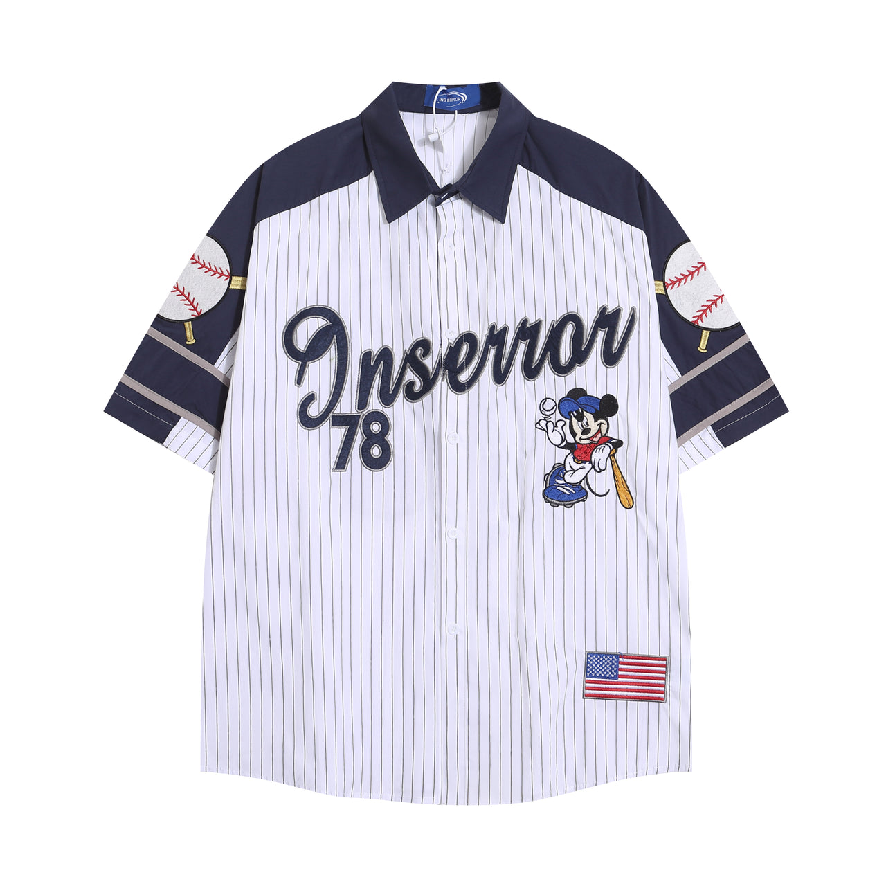 Striped Color-Block Mickey Baseball Short-Sleeve Shirt