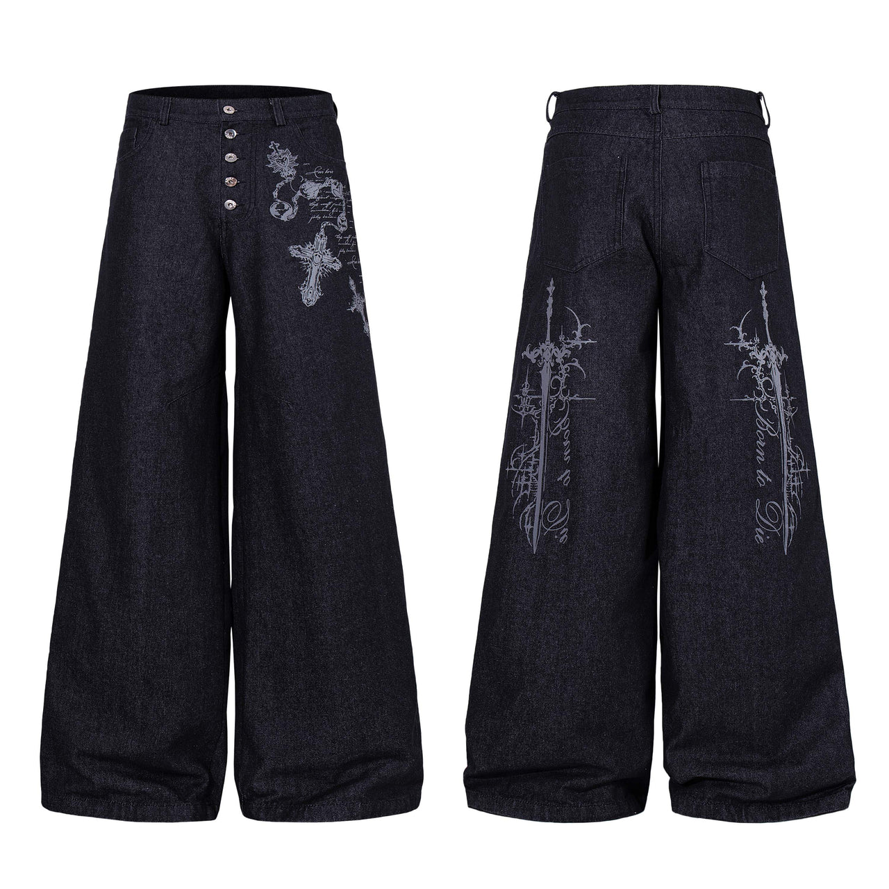 Omirad Gothic Cross Wide-Leg Jeans