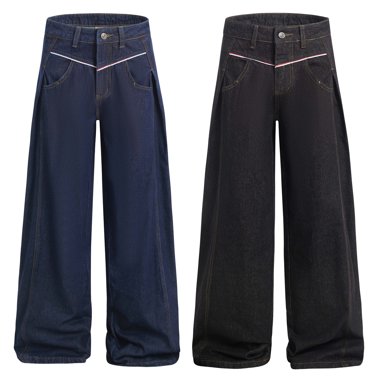 Omirad Contrast Piping Wide-Leg Jeans