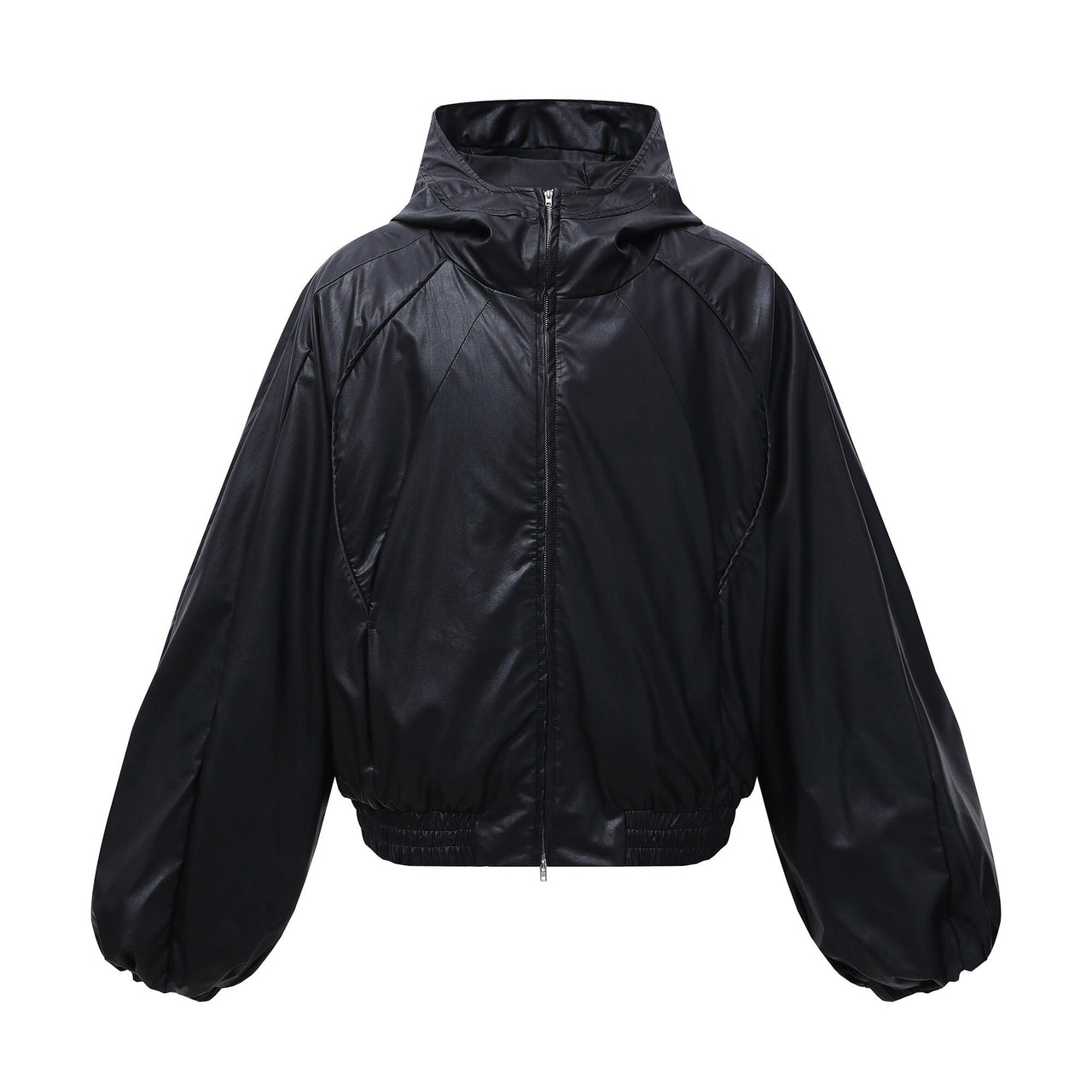 Omirad Faux Leather Hooded Bomber Jacket