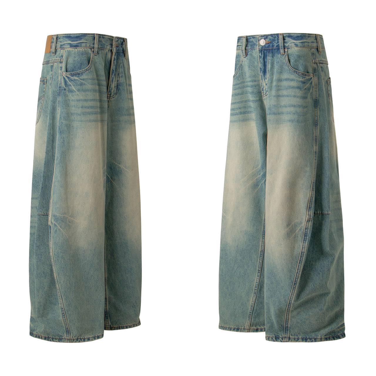 American Vintage Distressed Whisker Curved Blade Jeans