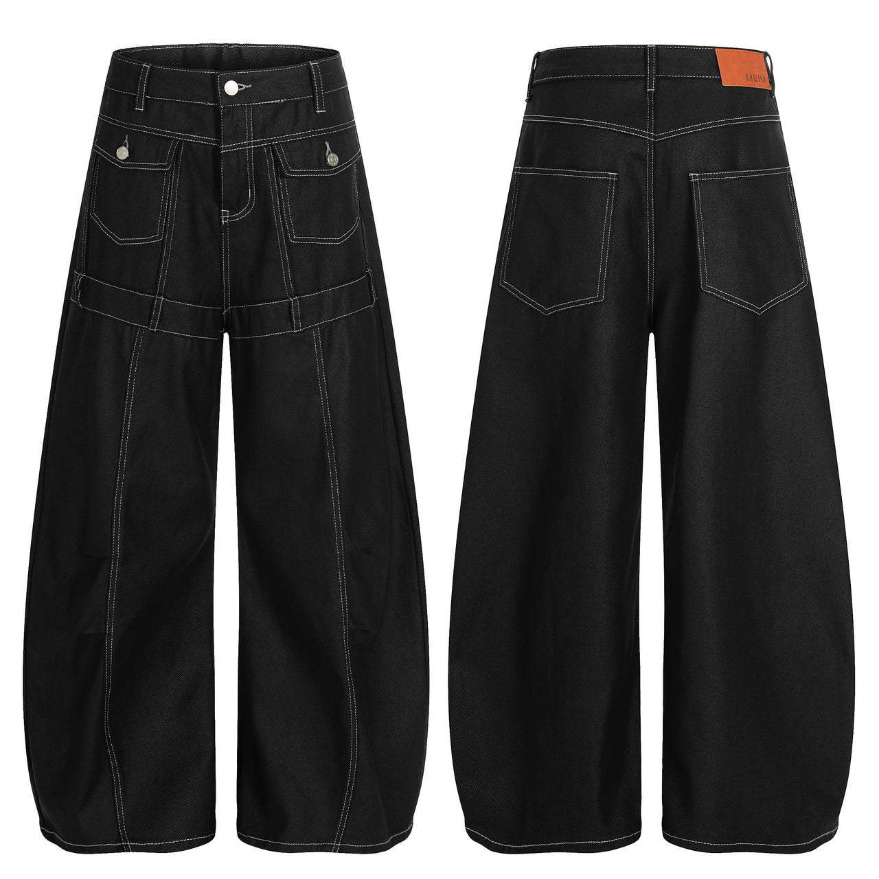 Omirad Contrast Stitch Wide Denim Pants
