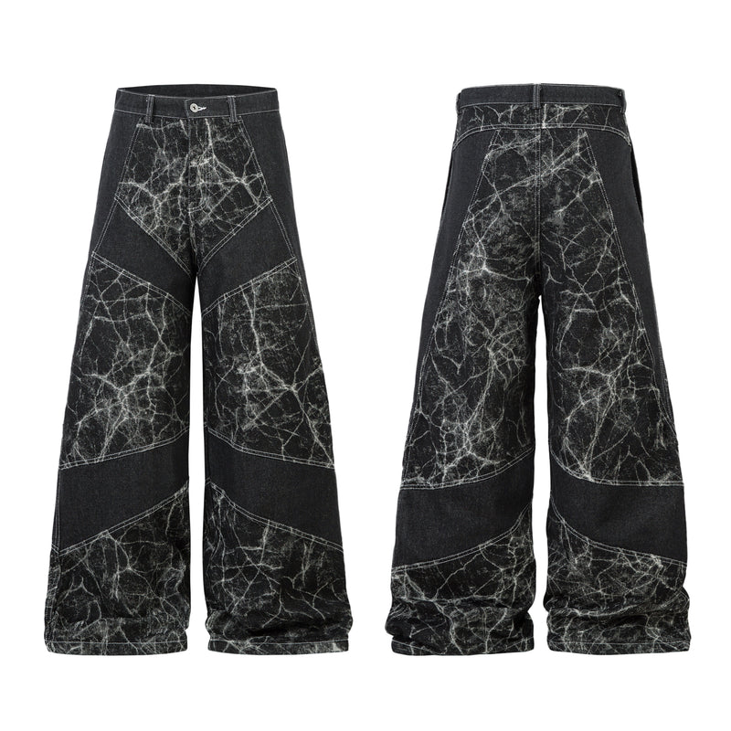 Omirad Cracked-Pattern Wide-Leg Jeans