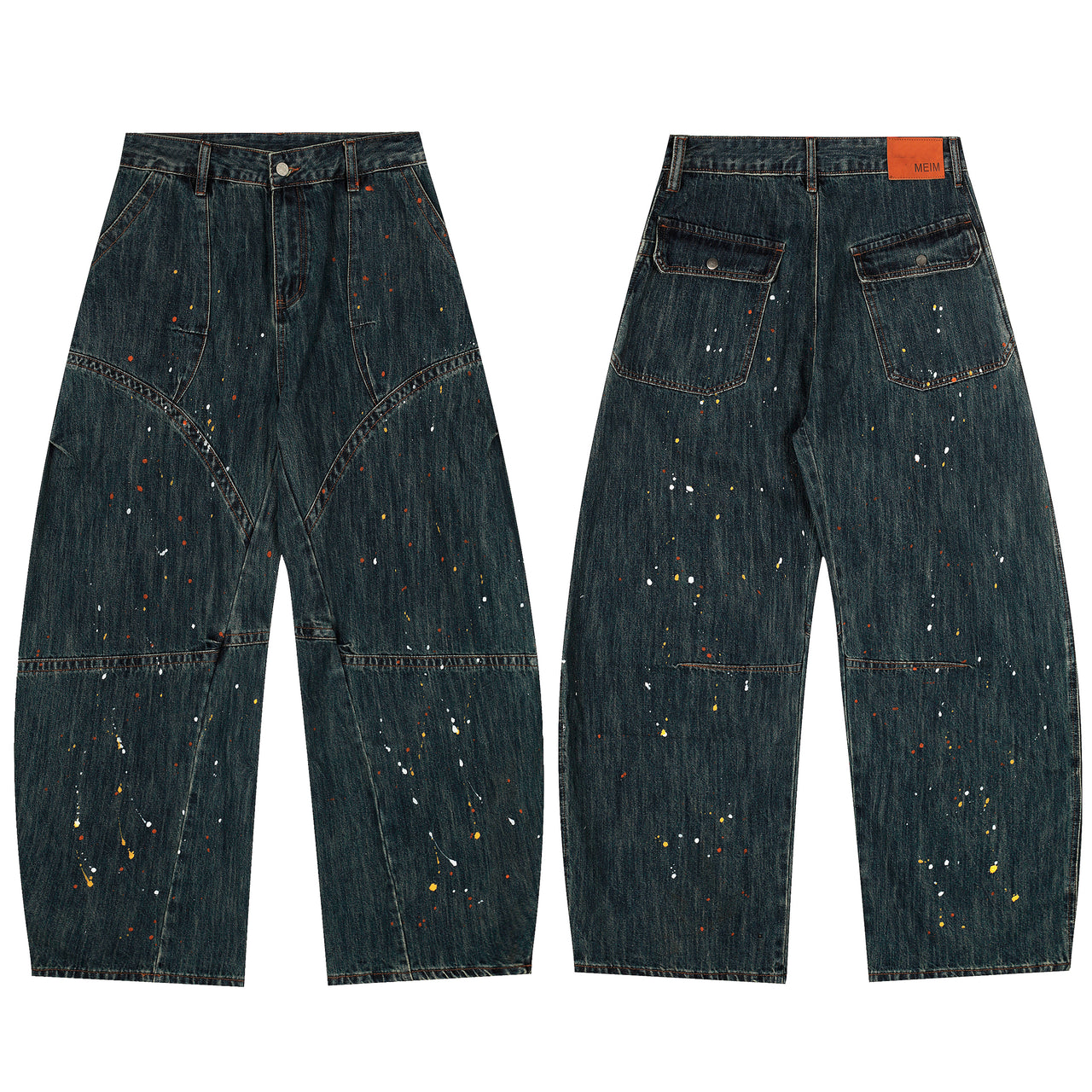 Omirad Paint-Splatter Patchwork Wide-Leg Jeans