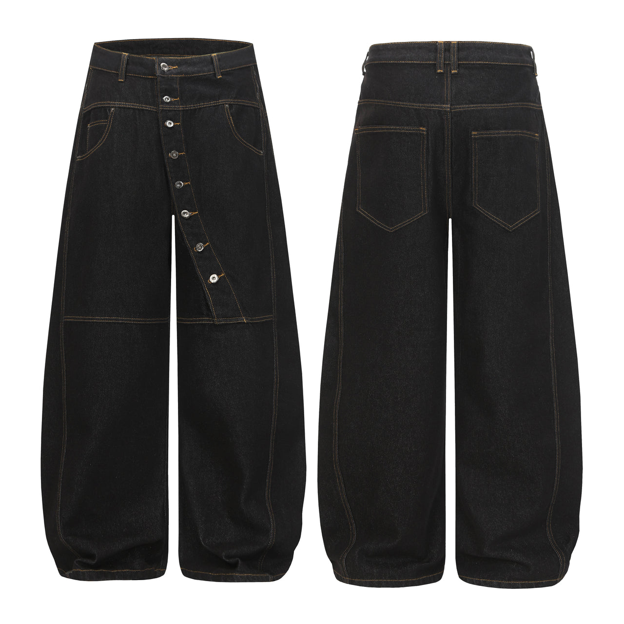 Omirad Asymmetric Button Wide-Leg Denim Pants