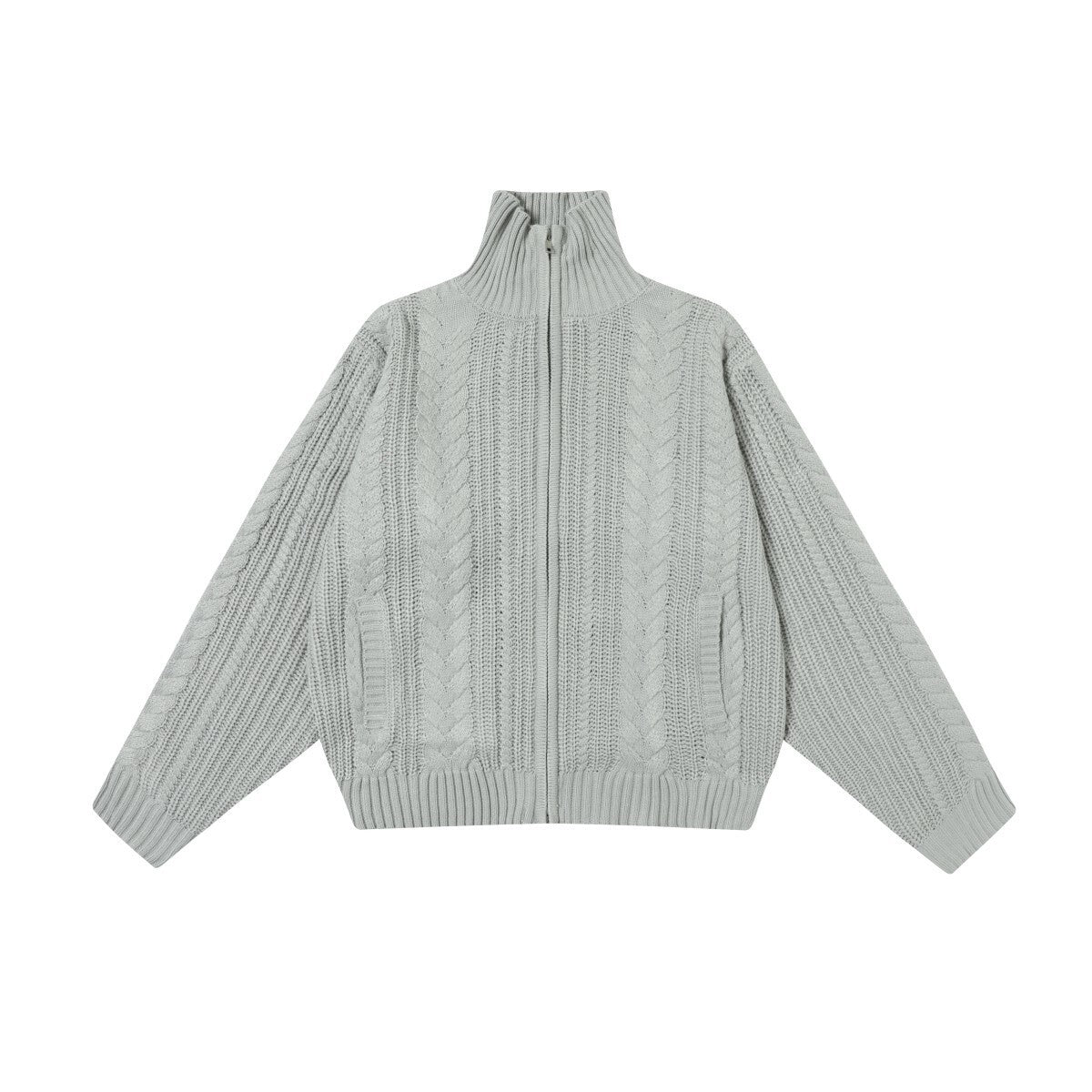 Omirad High Neck Cable Knit Zip Sweater