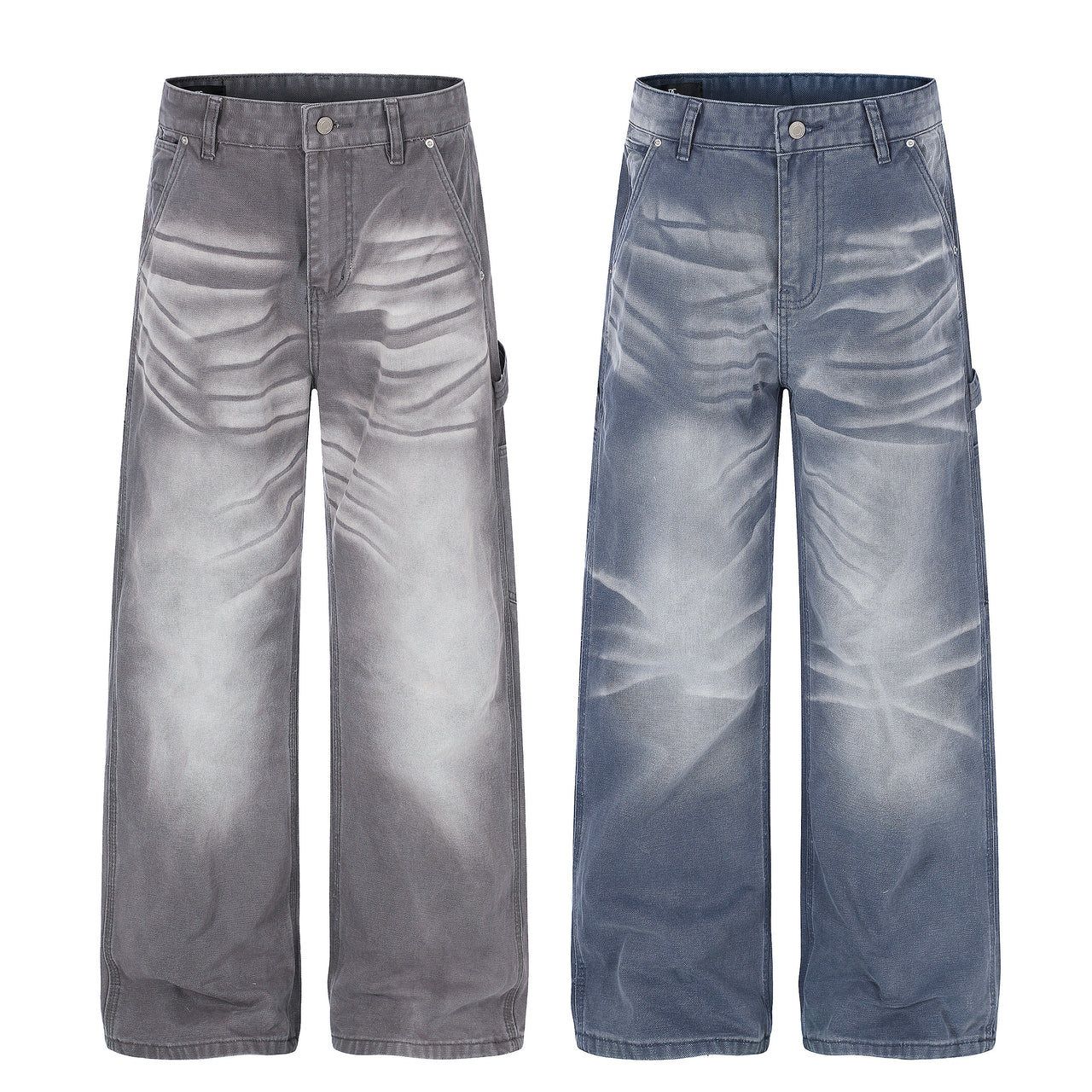 Omirad Washed Wrinkle Effect Denim Jeans