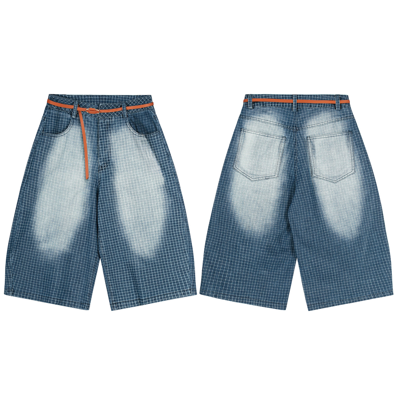 Omirad Washed Grid Denim Shorts