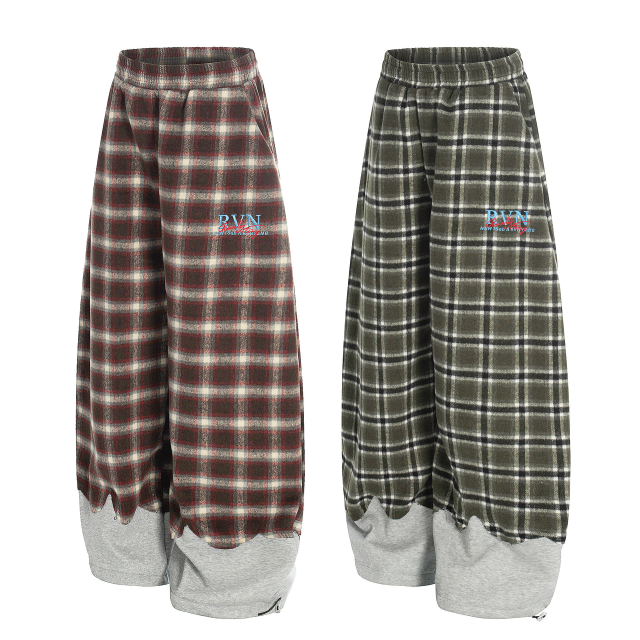 Omirad Plaid Spliced Wide Mesh Pants