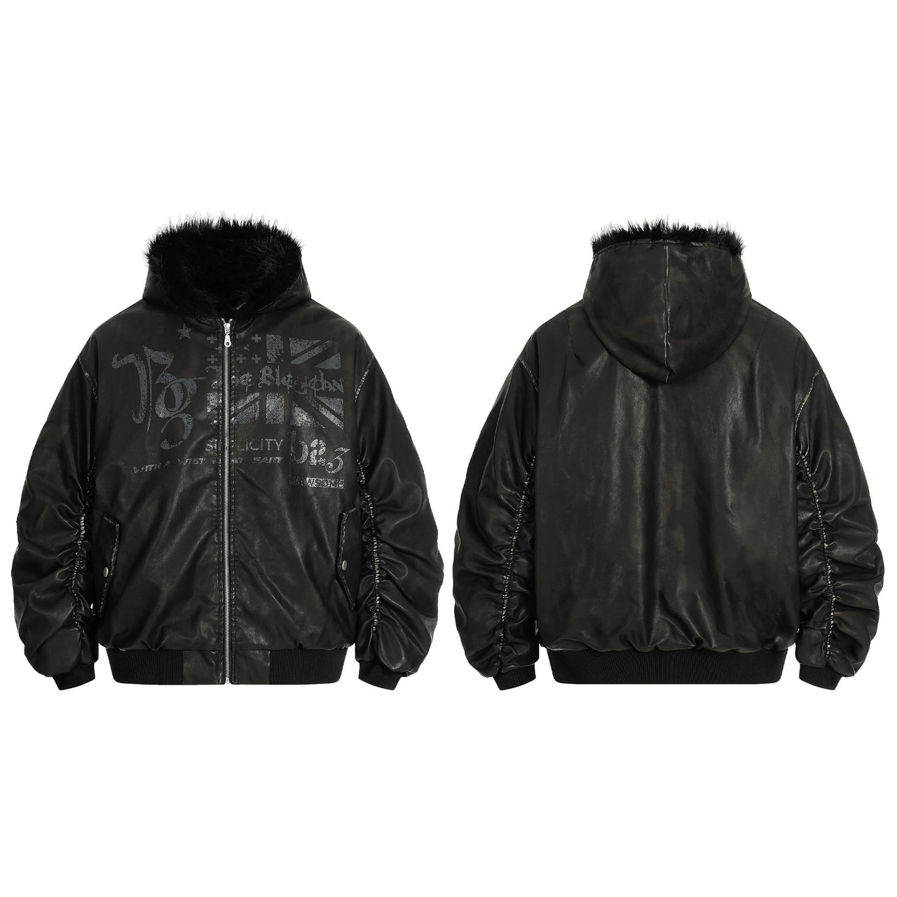 Omirad Vintage Graphic PU Hoodie Jacket