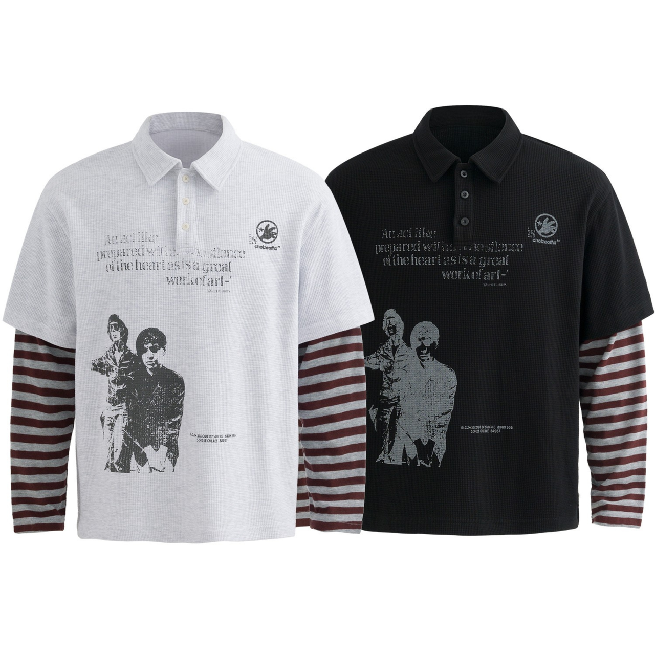 Omirad Layered Graphic Polo Long Sleeve Tee