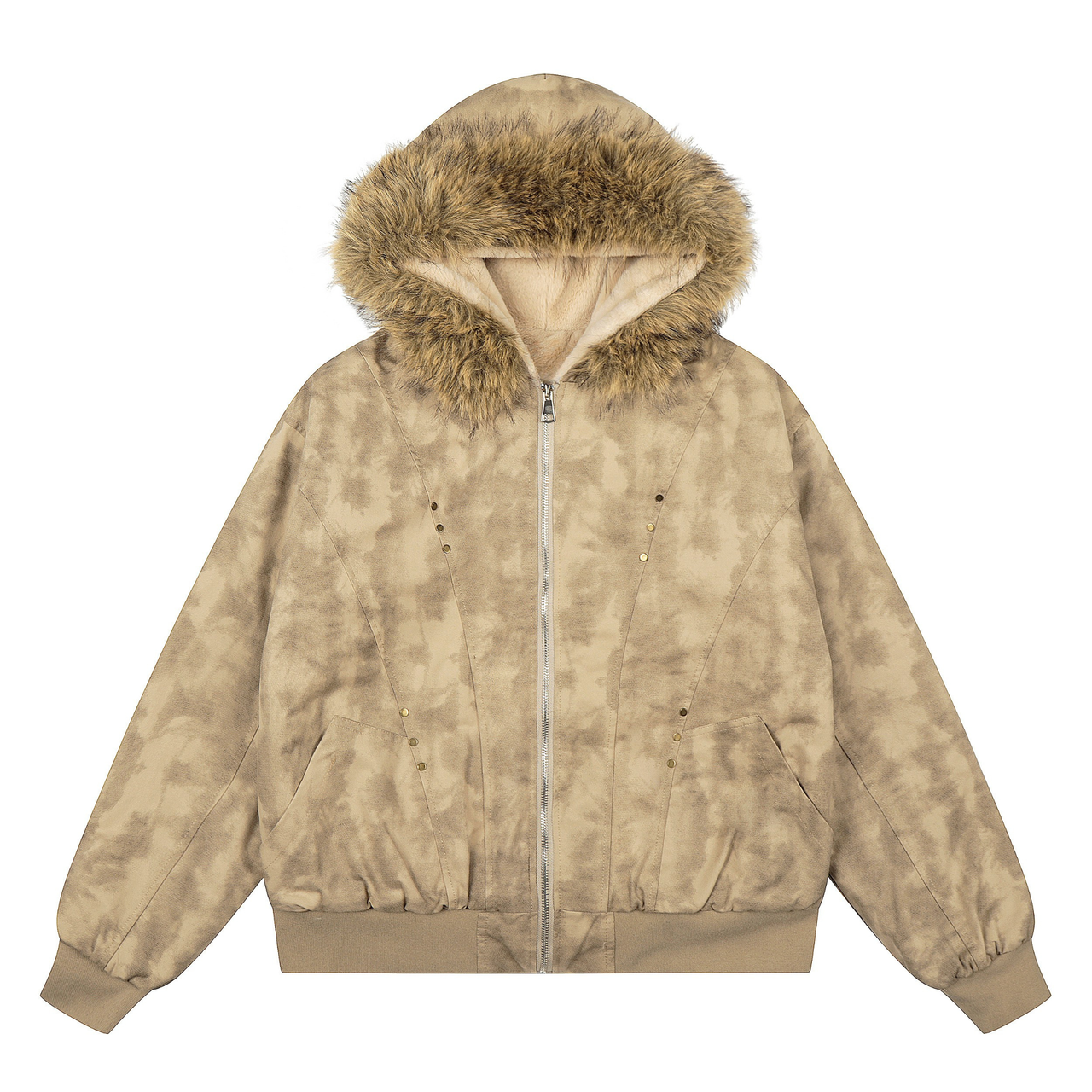 Omirad Washed Faux Fur Hooded Cotton Jacket