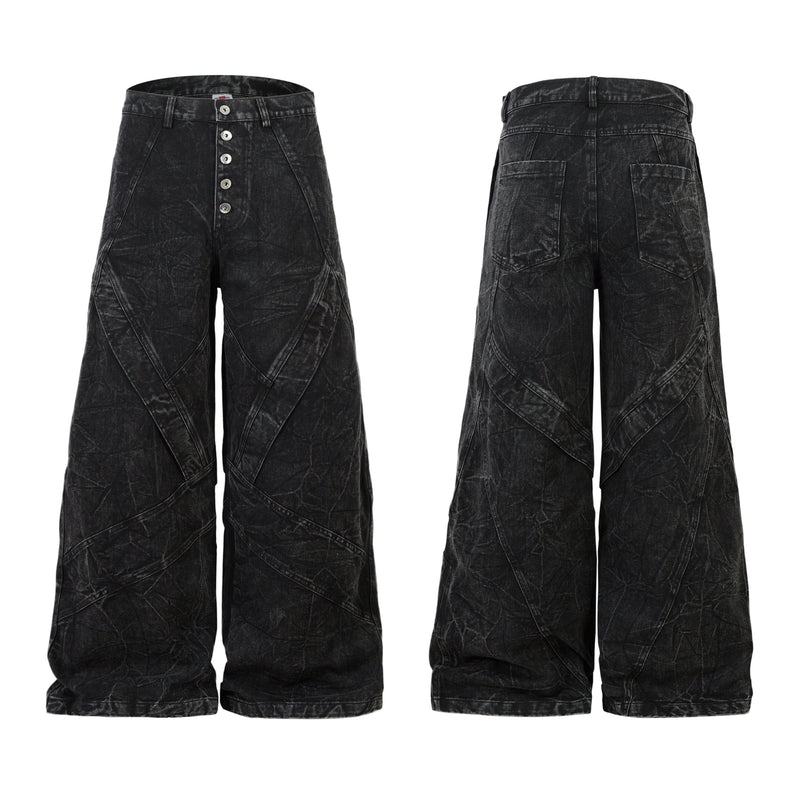 Omirad Crinkle-Wash Panel Wide-Leg Jeans