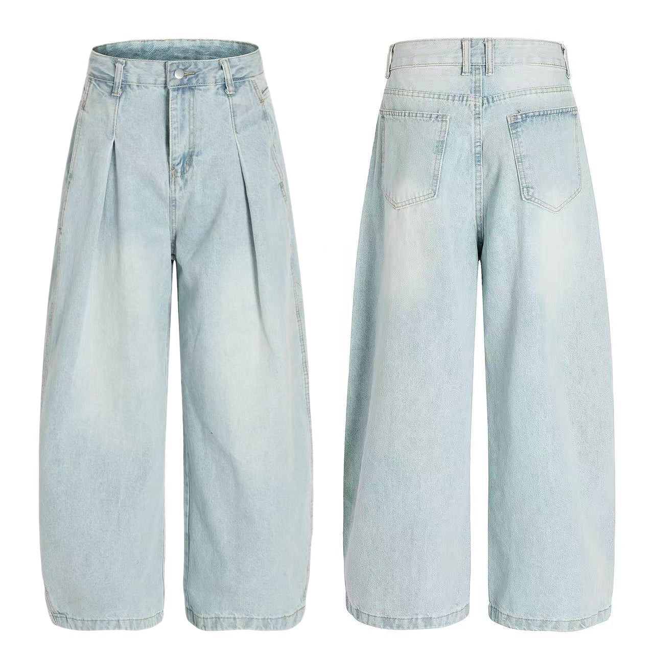 Omirad Pleated Light-Wash Denim Pants