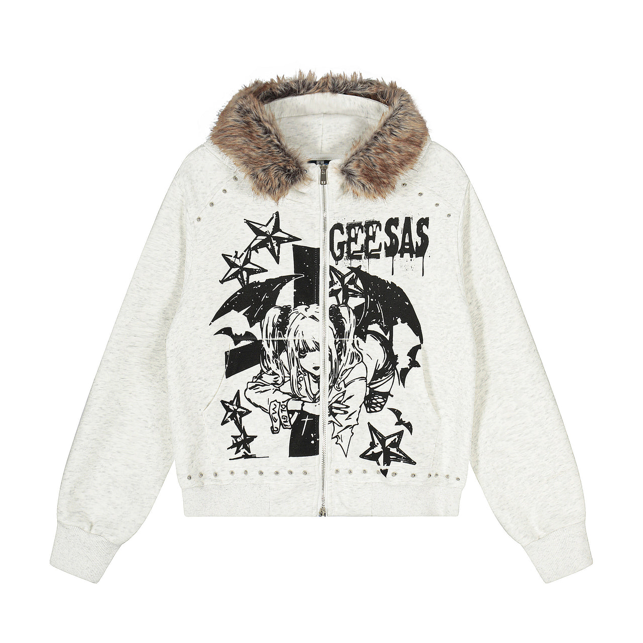 Omirad Faux-Fur Collar Graphic Zip Hoodie
