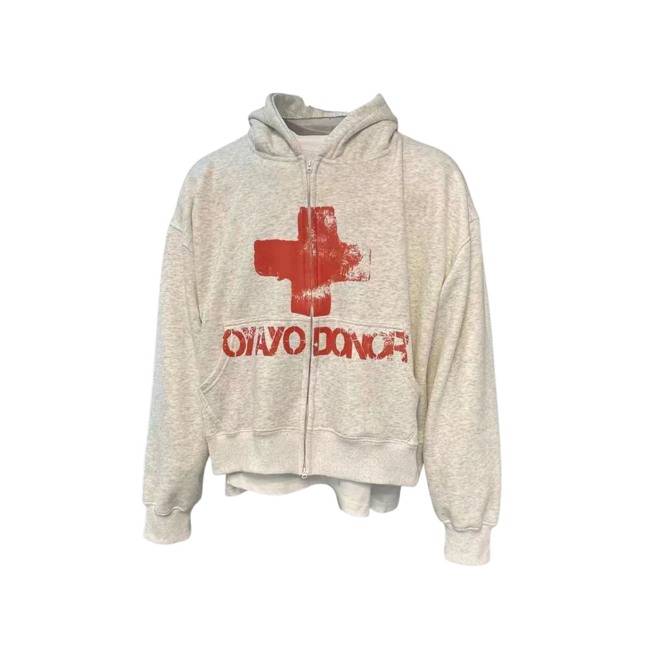 Omirad Fleece-Lined Red Cross Zip Hoodie