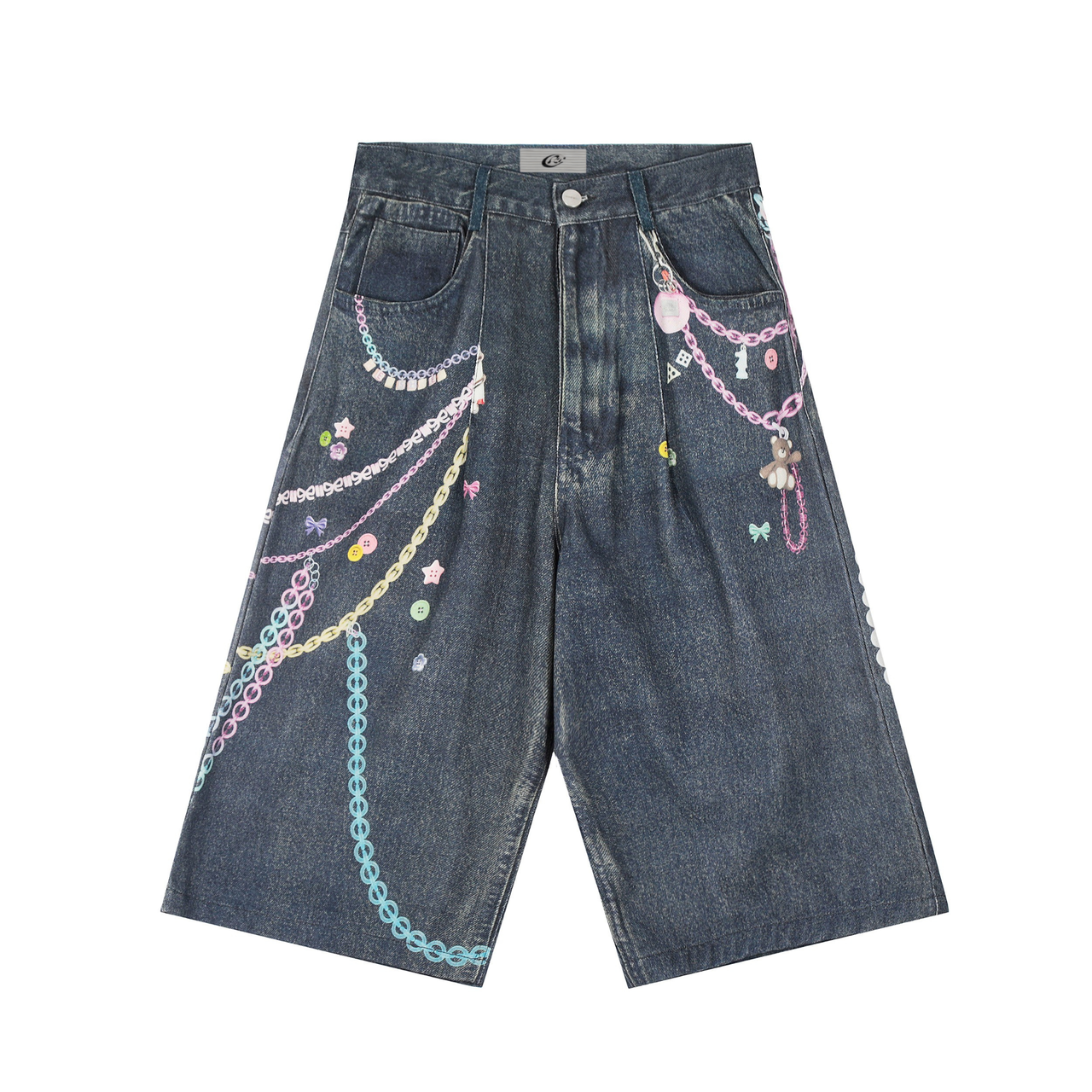Omirad Chain Graffiti Denim Shorts